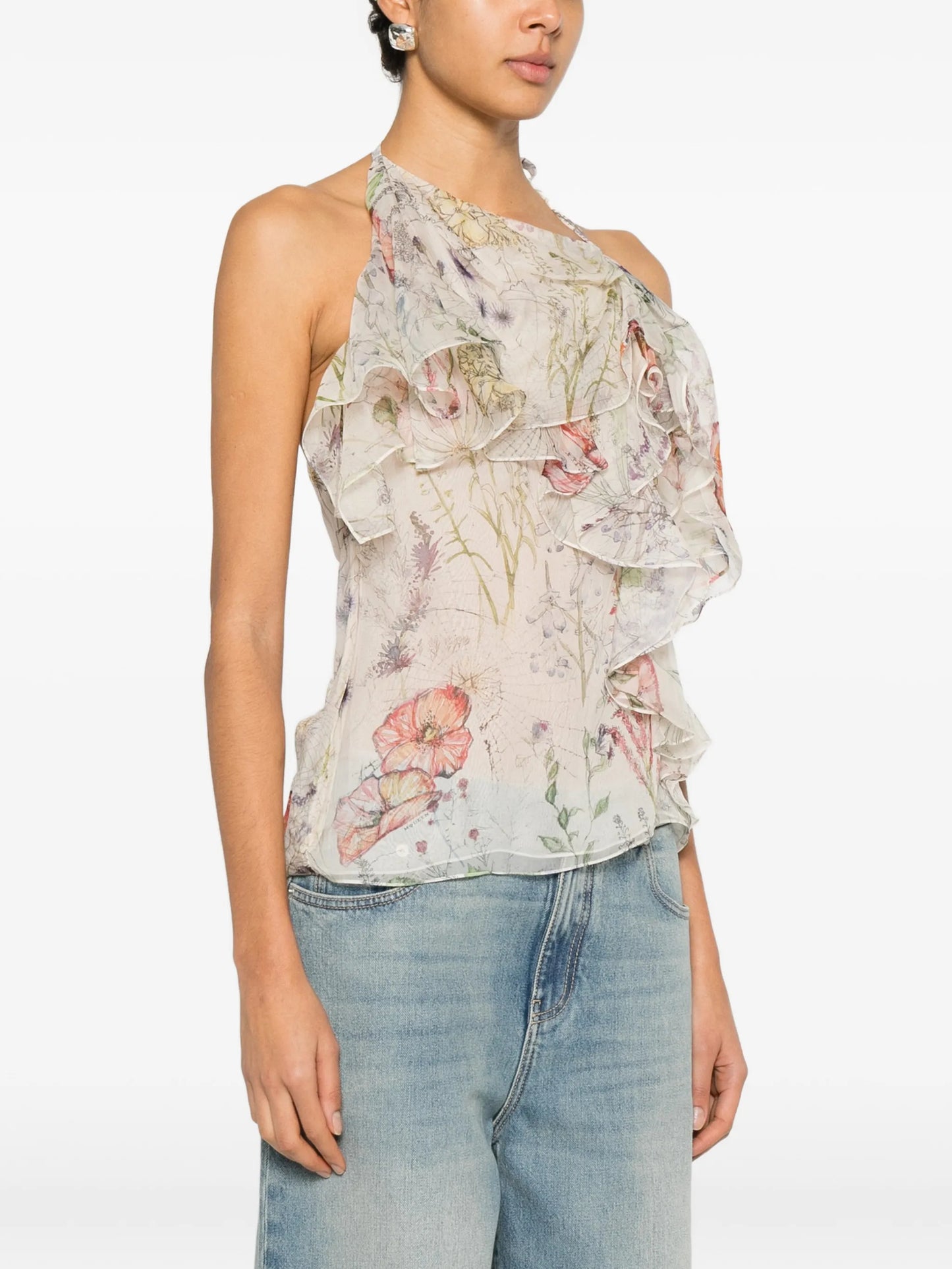 ruffled floral-print top