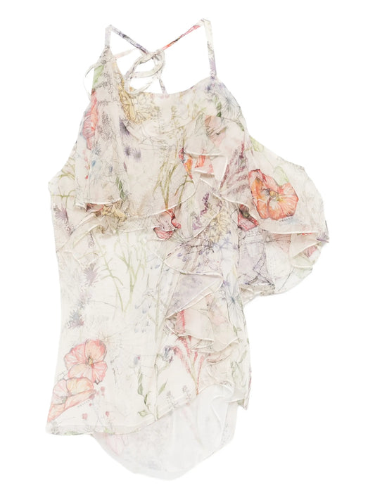 ruffled floral-print top