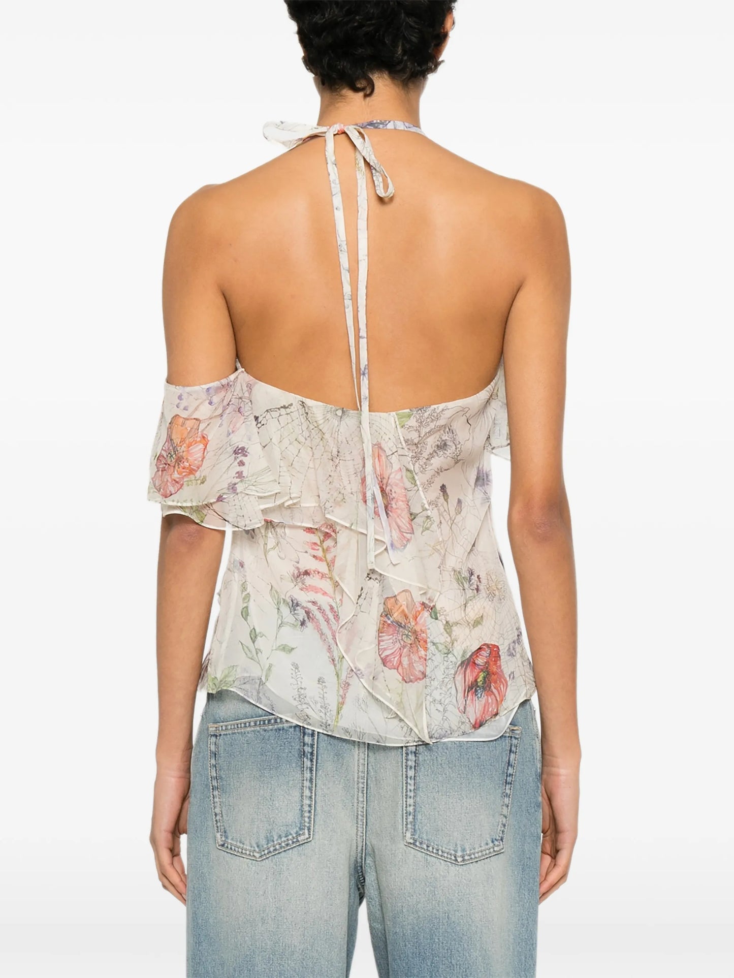 ruffled floral-print top
