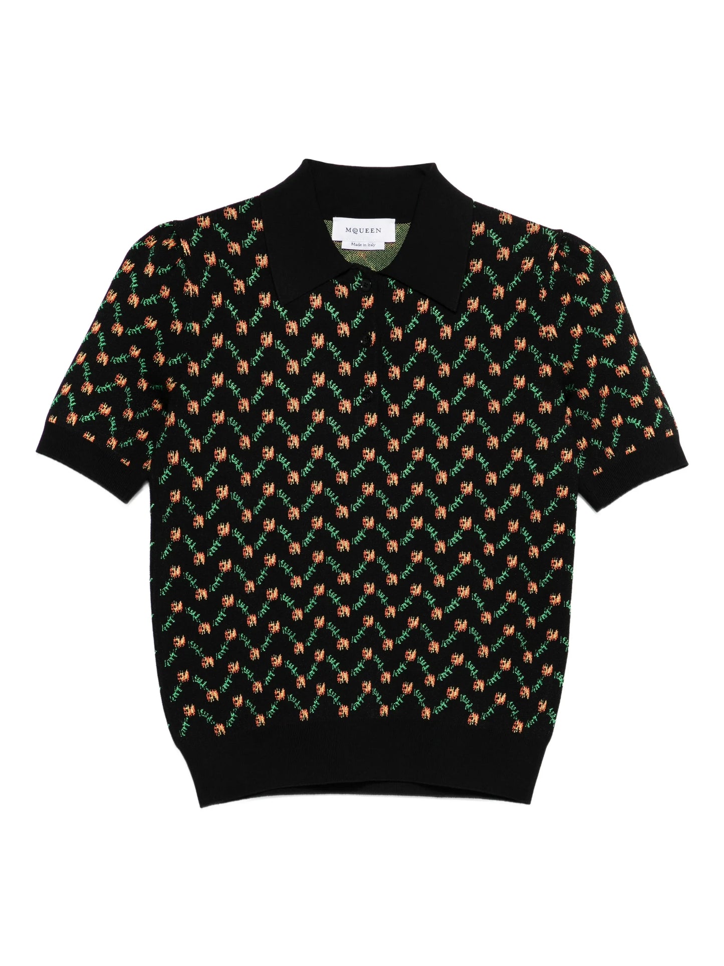 floral-jacquard polo top