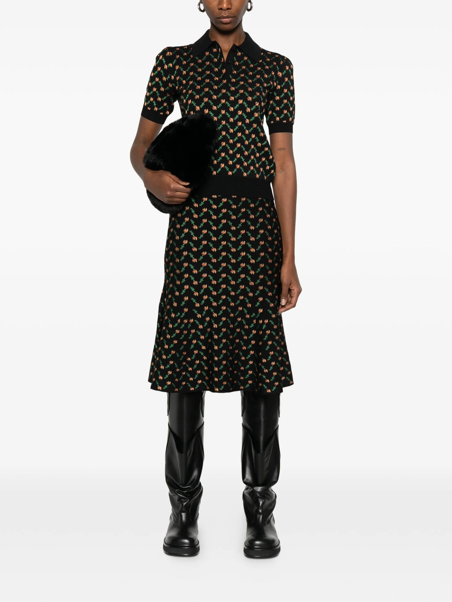 floral-jacquard polo top