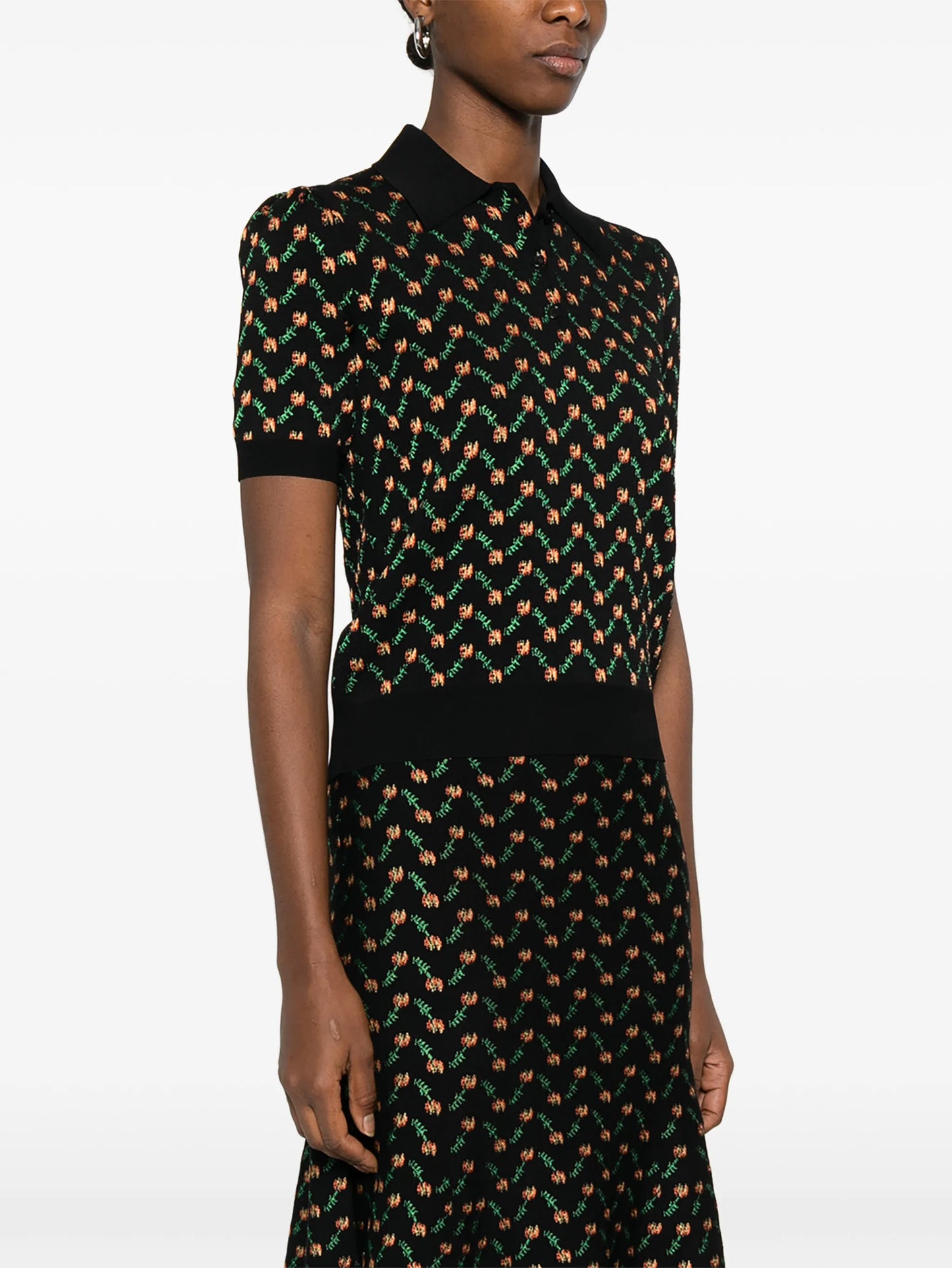 floral-jacquard polo top
