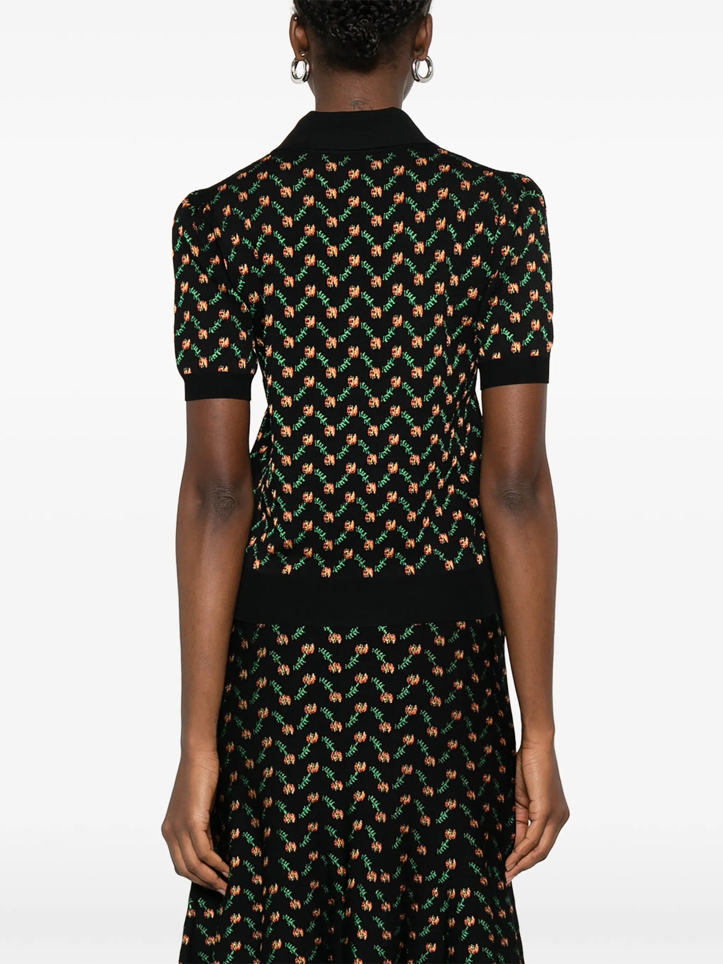 floral-jacquard polo top