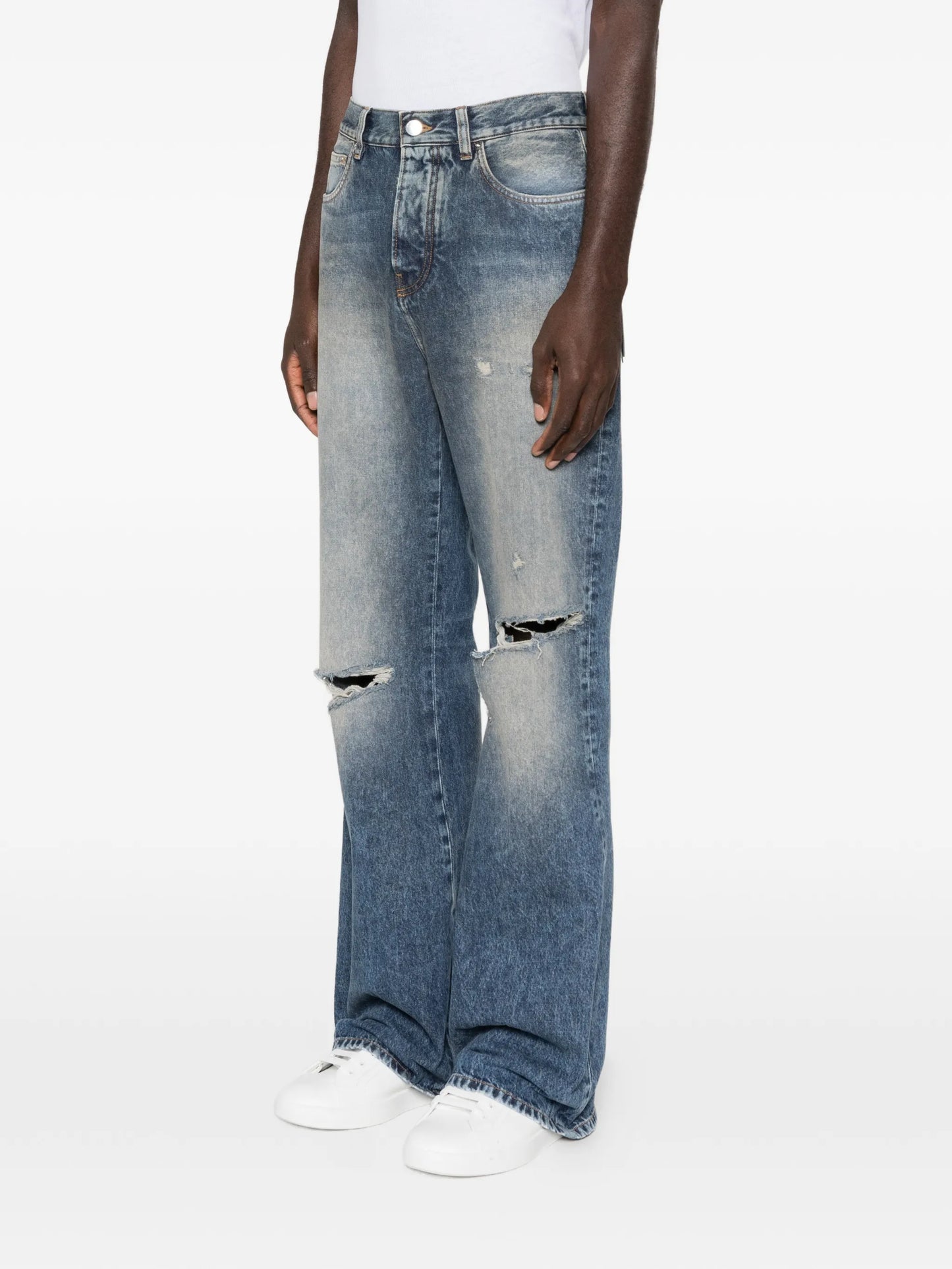 ripped-knees bootcut denim jeans