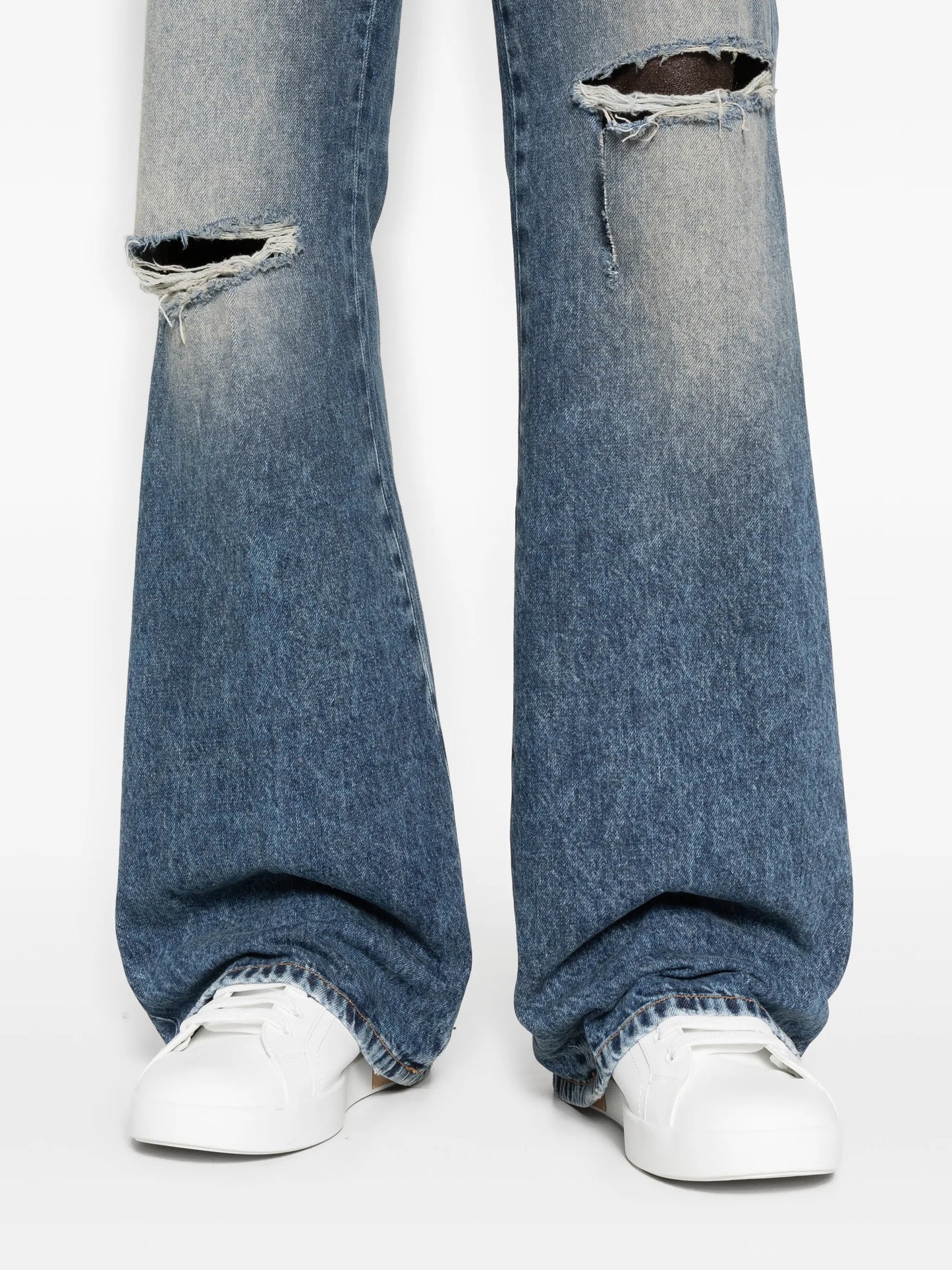 ripped-knees bootcut denim jeans
