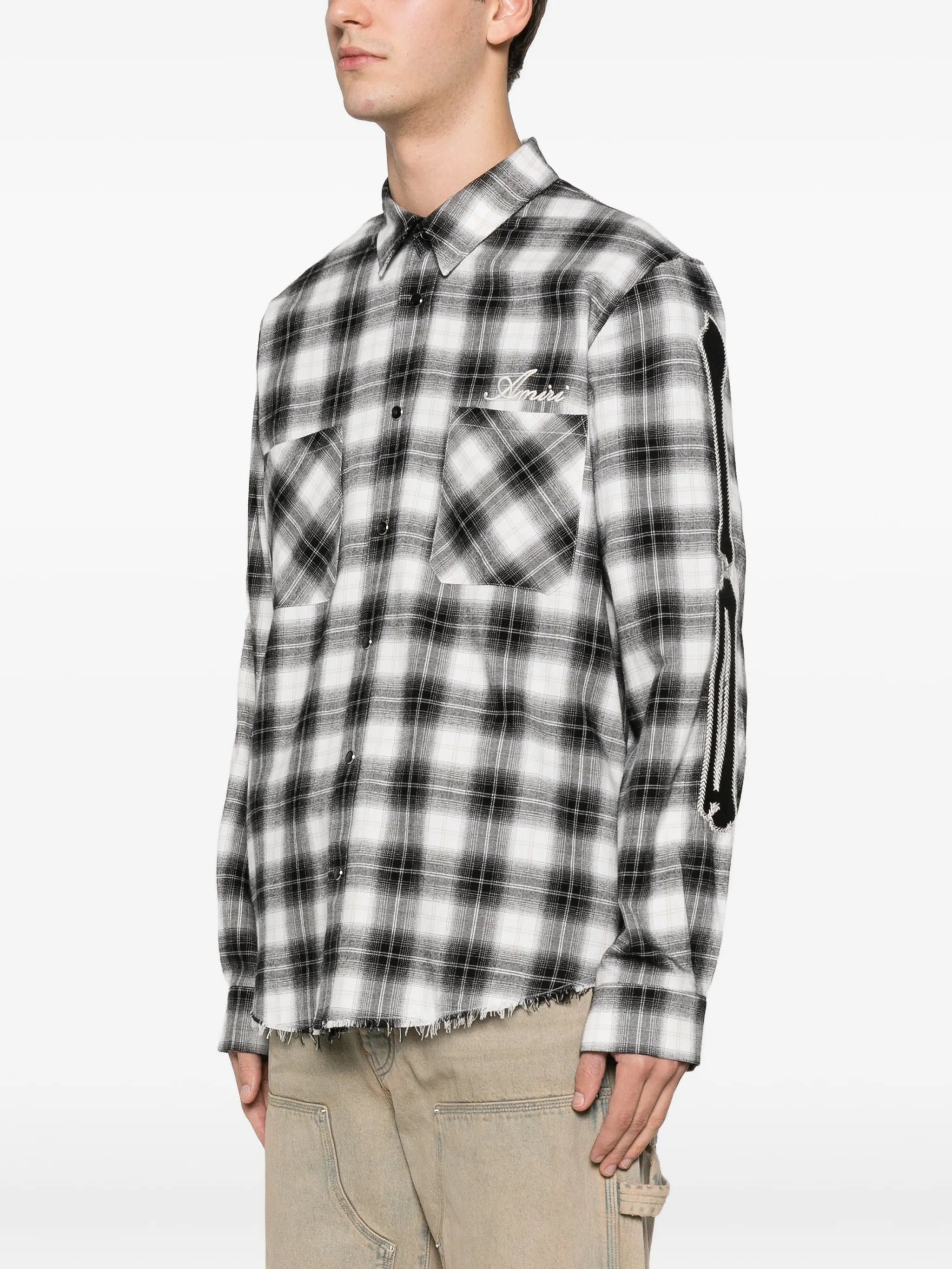 bones-appliqué plaid shirt