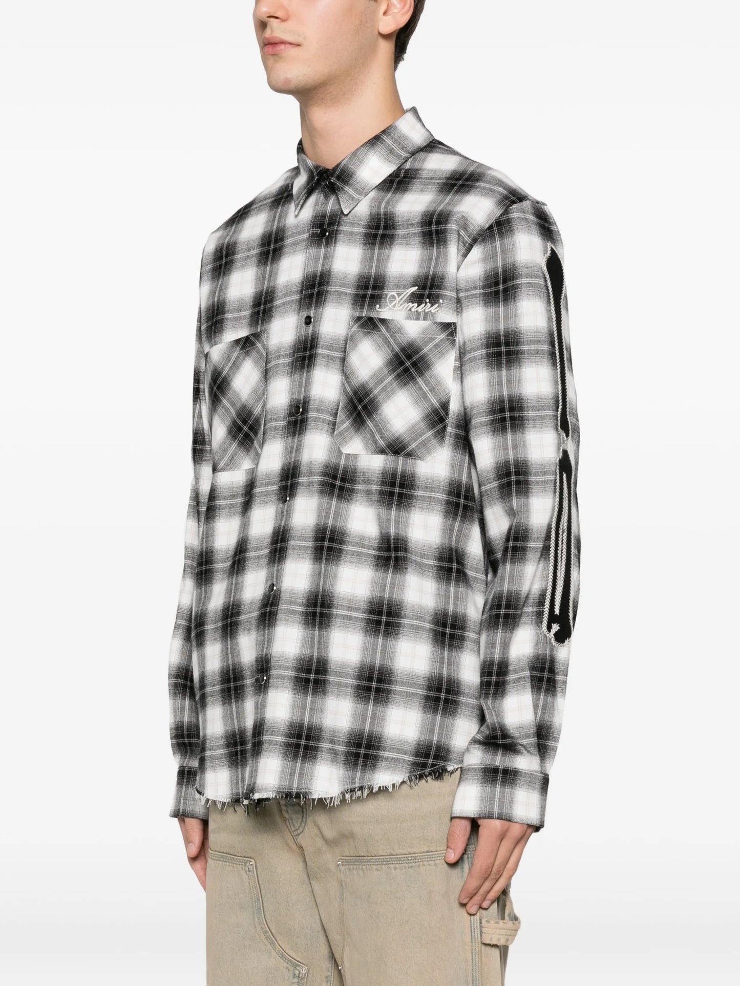 bones-appliqué plaid shirt
