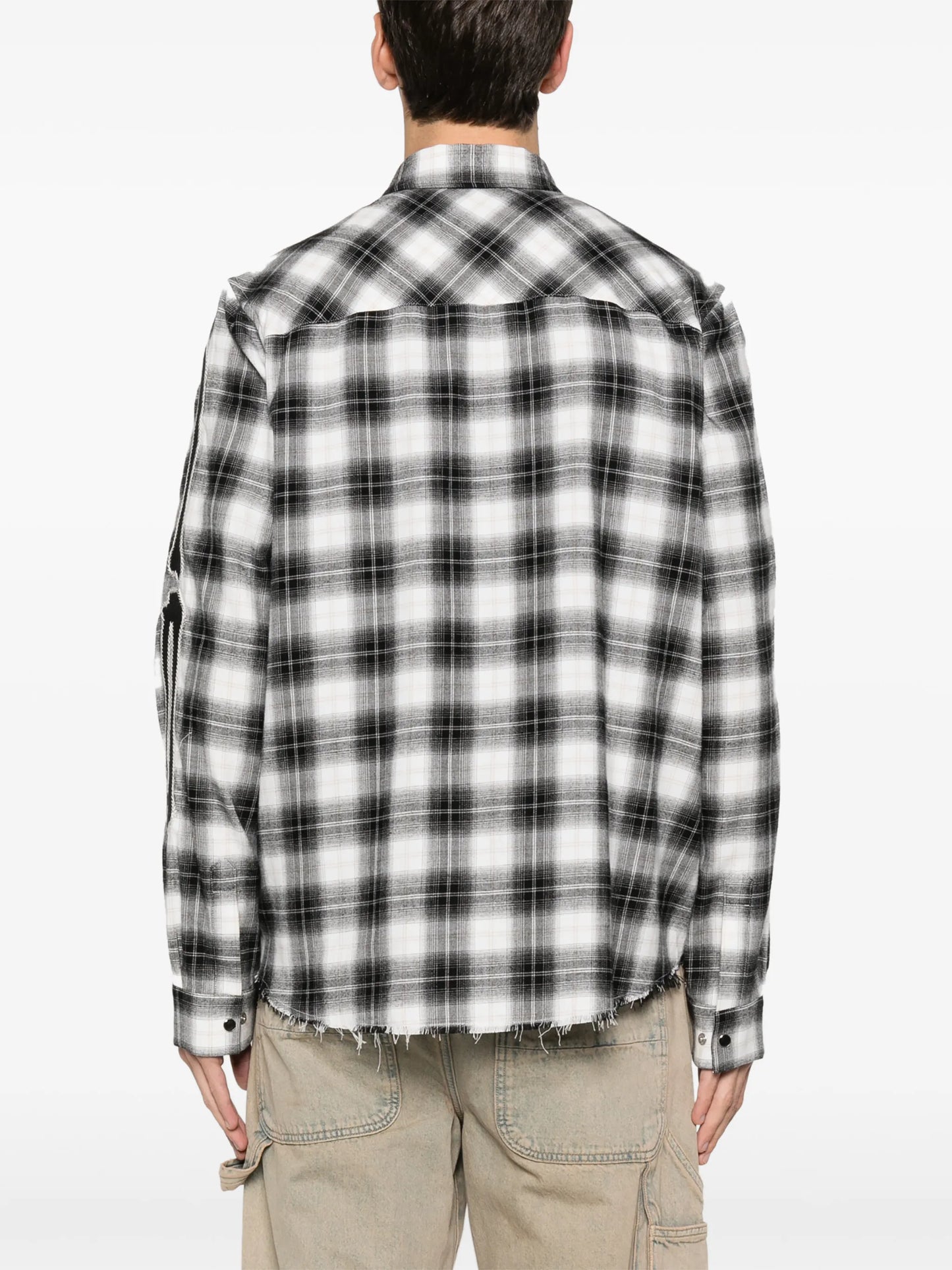 bones-appliqué plaid shirt
