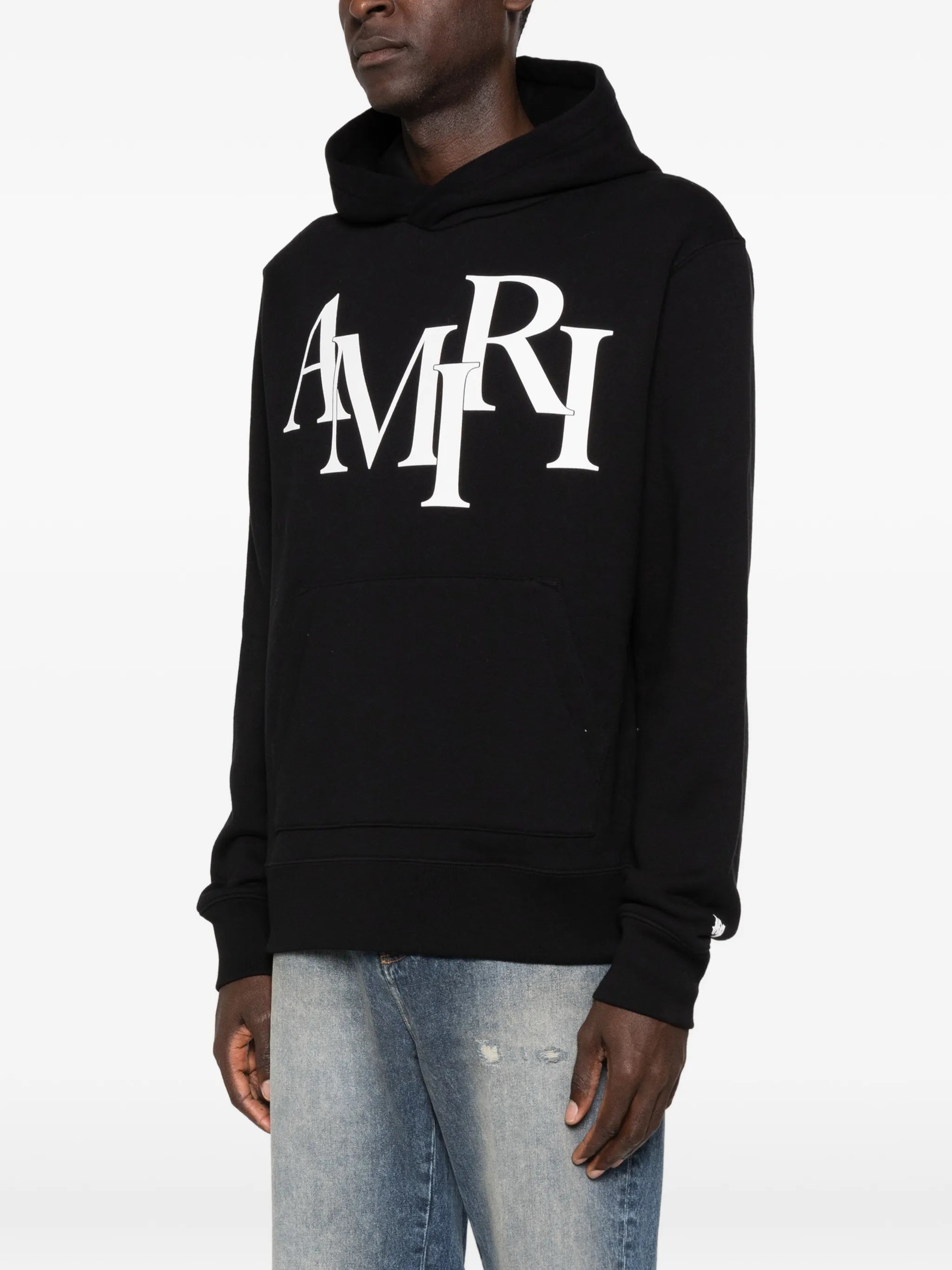 Staggered logo-detail long-sleeve hoodie