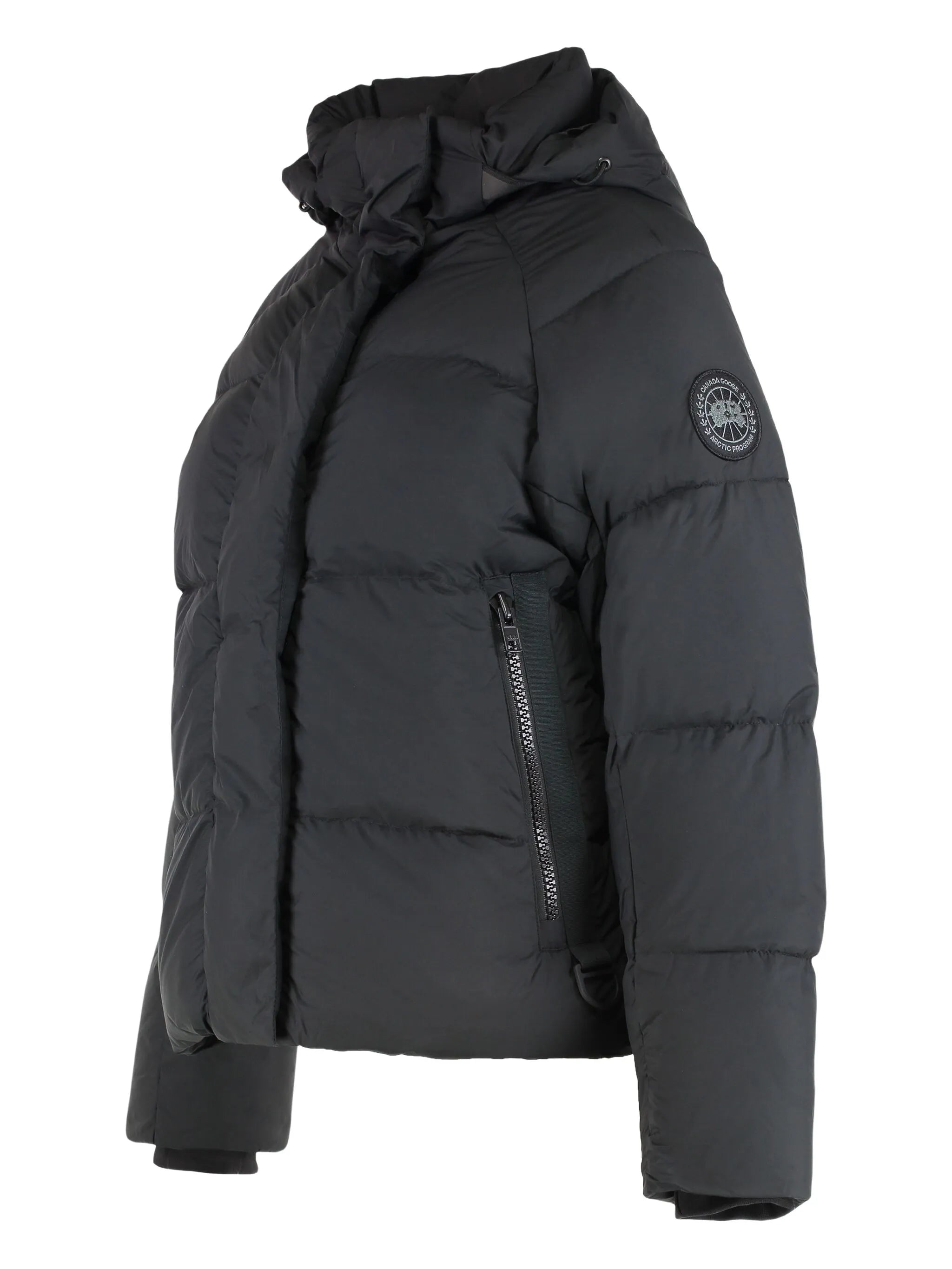 hooded zip puffer jacket