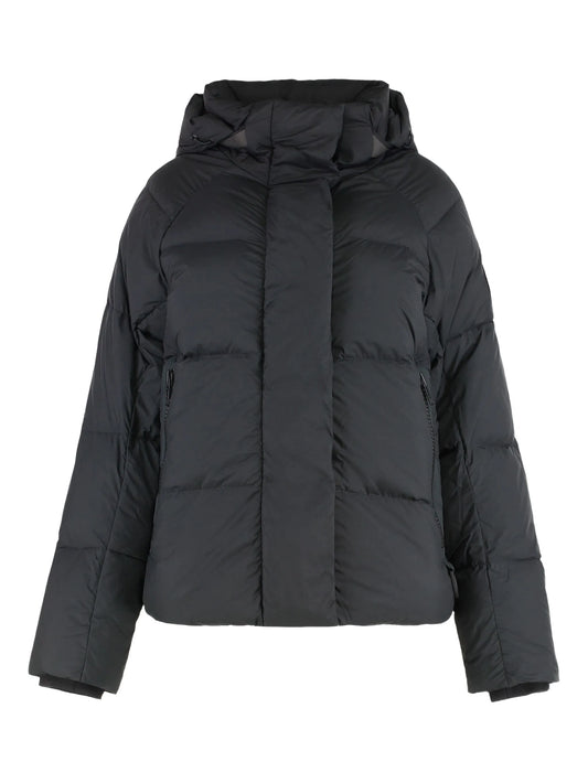 hooded zip puffer jacket