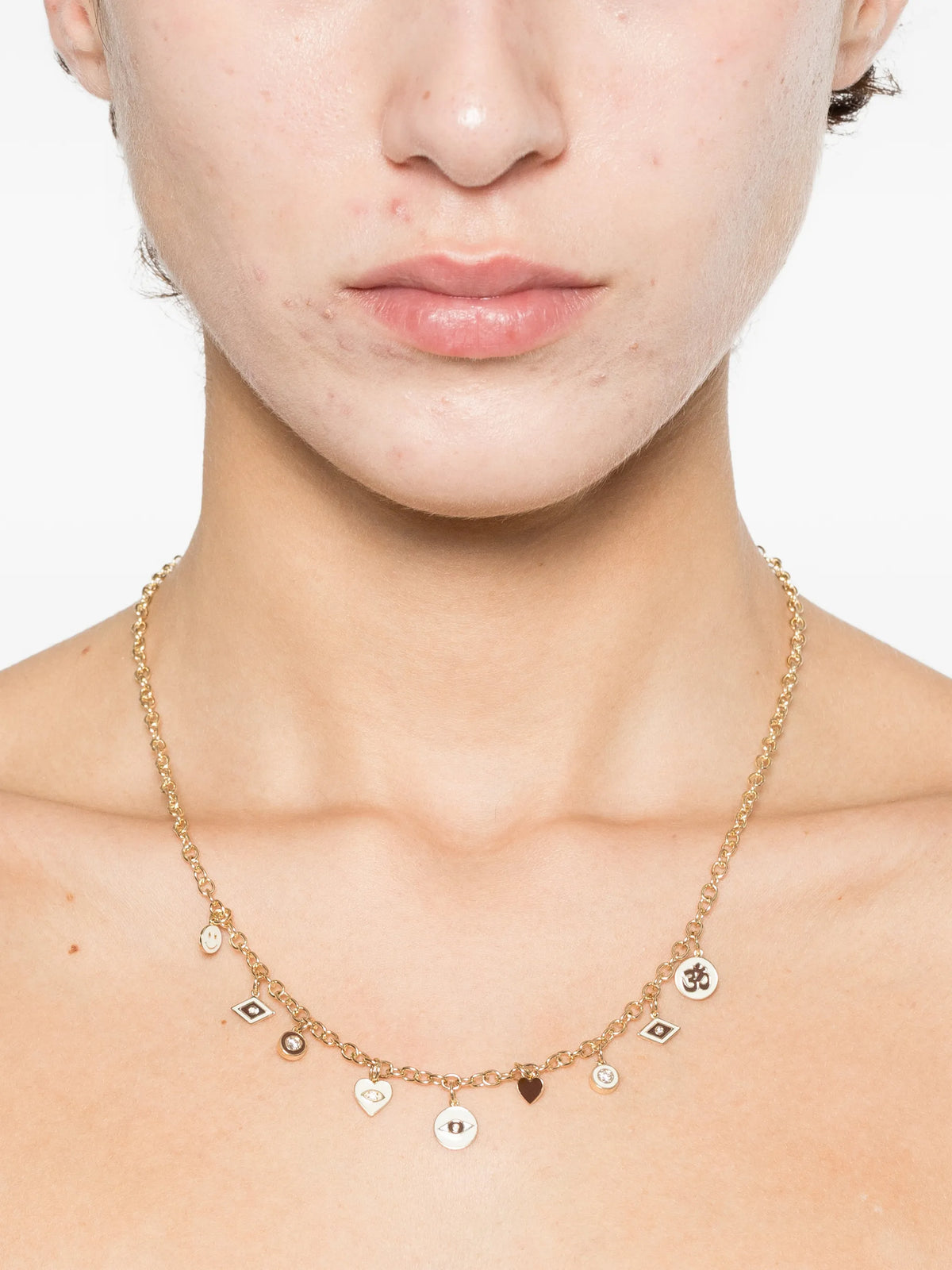 diamond enamel charm necklace