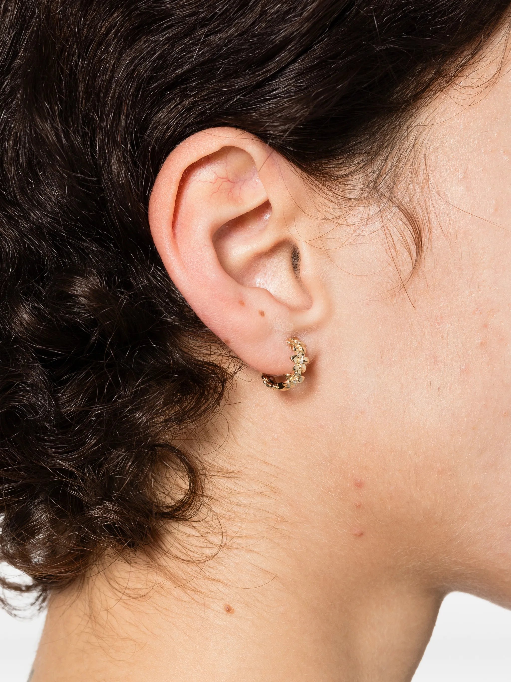 tiny Plumeria diamond huggie hoops