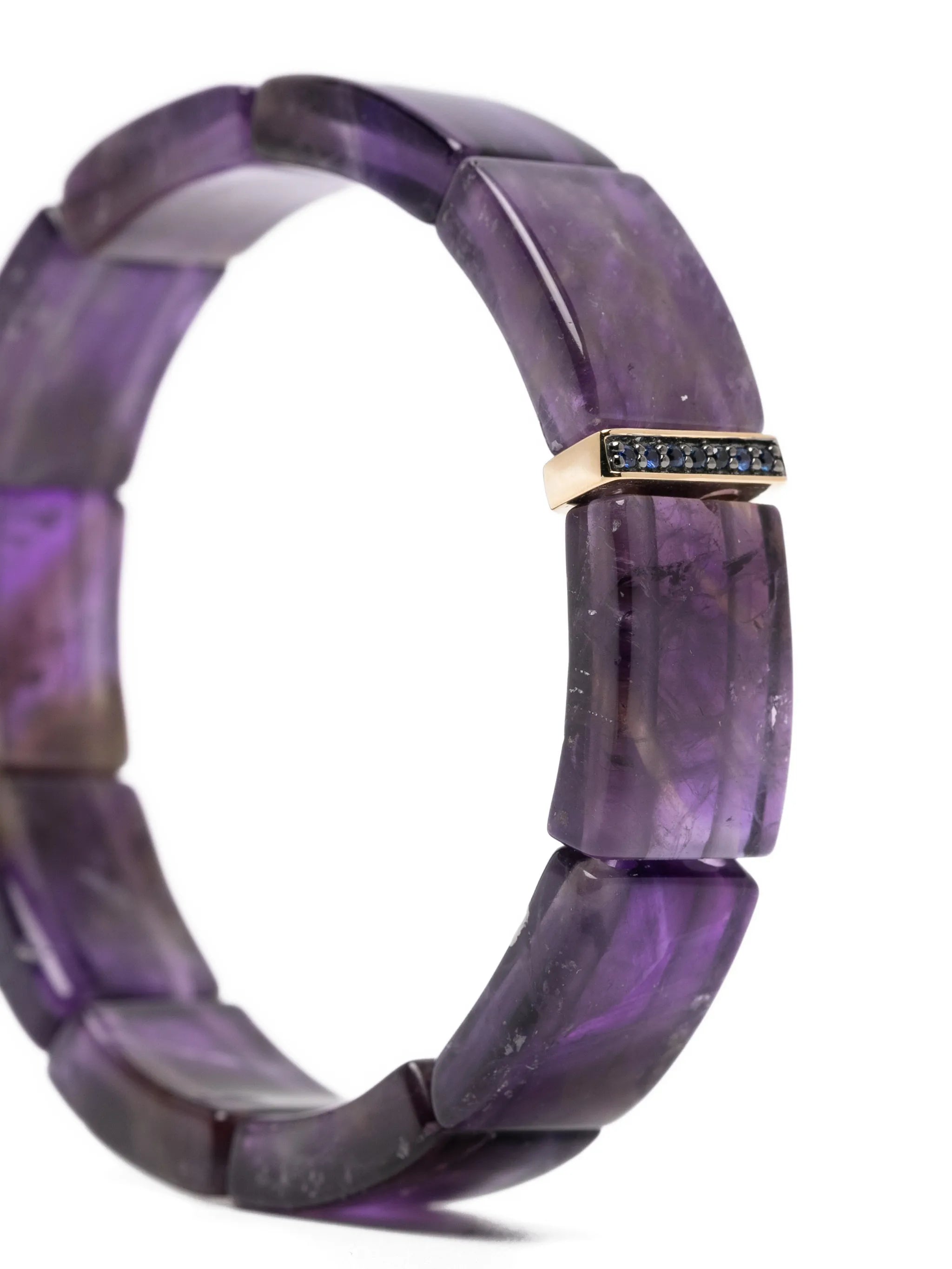 gold & sapphire single row spacer on amethyst bracelets