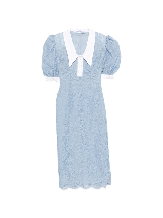 puffy-sleeves lace midi dress