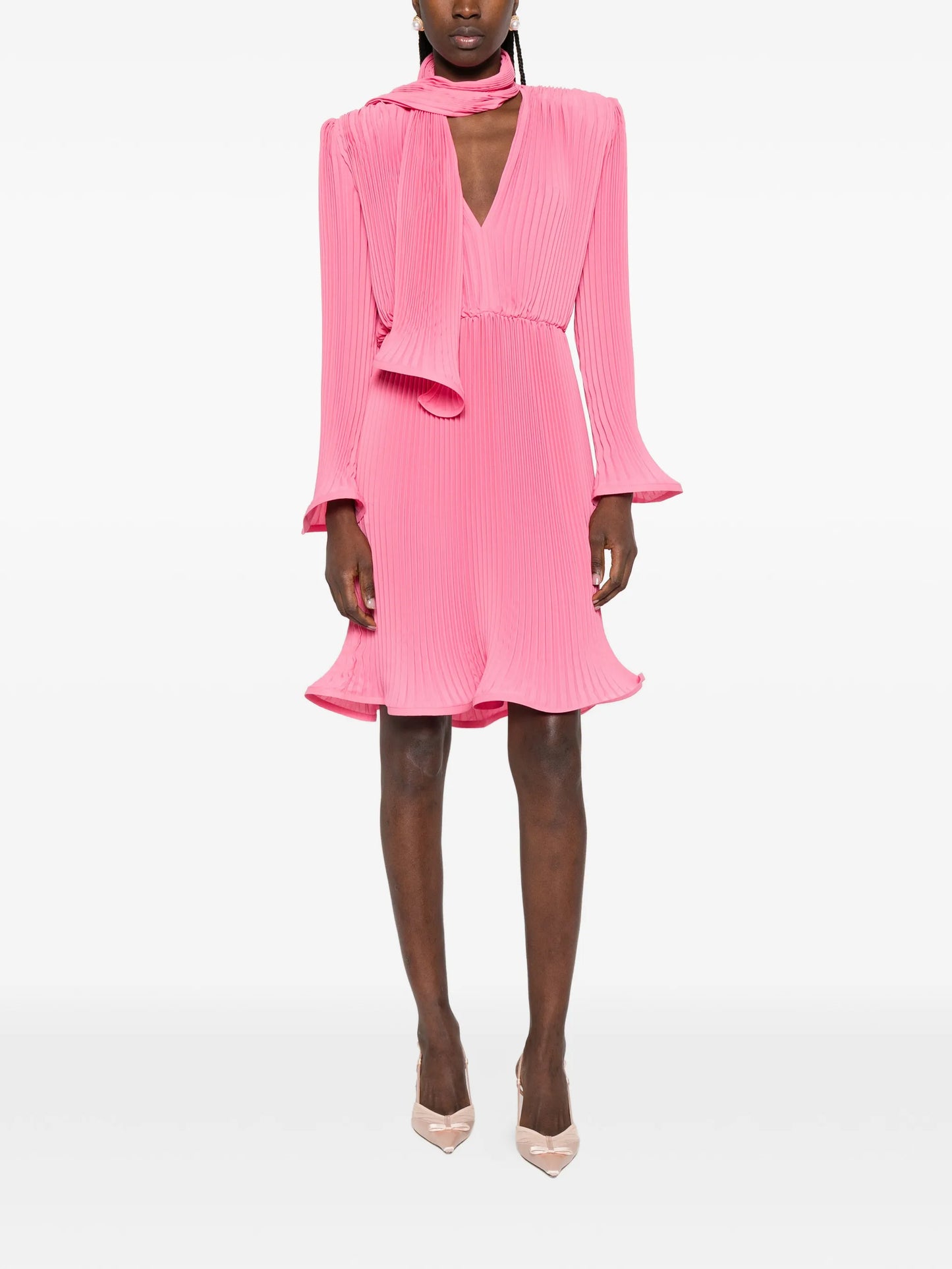 pleated scarf midi dress