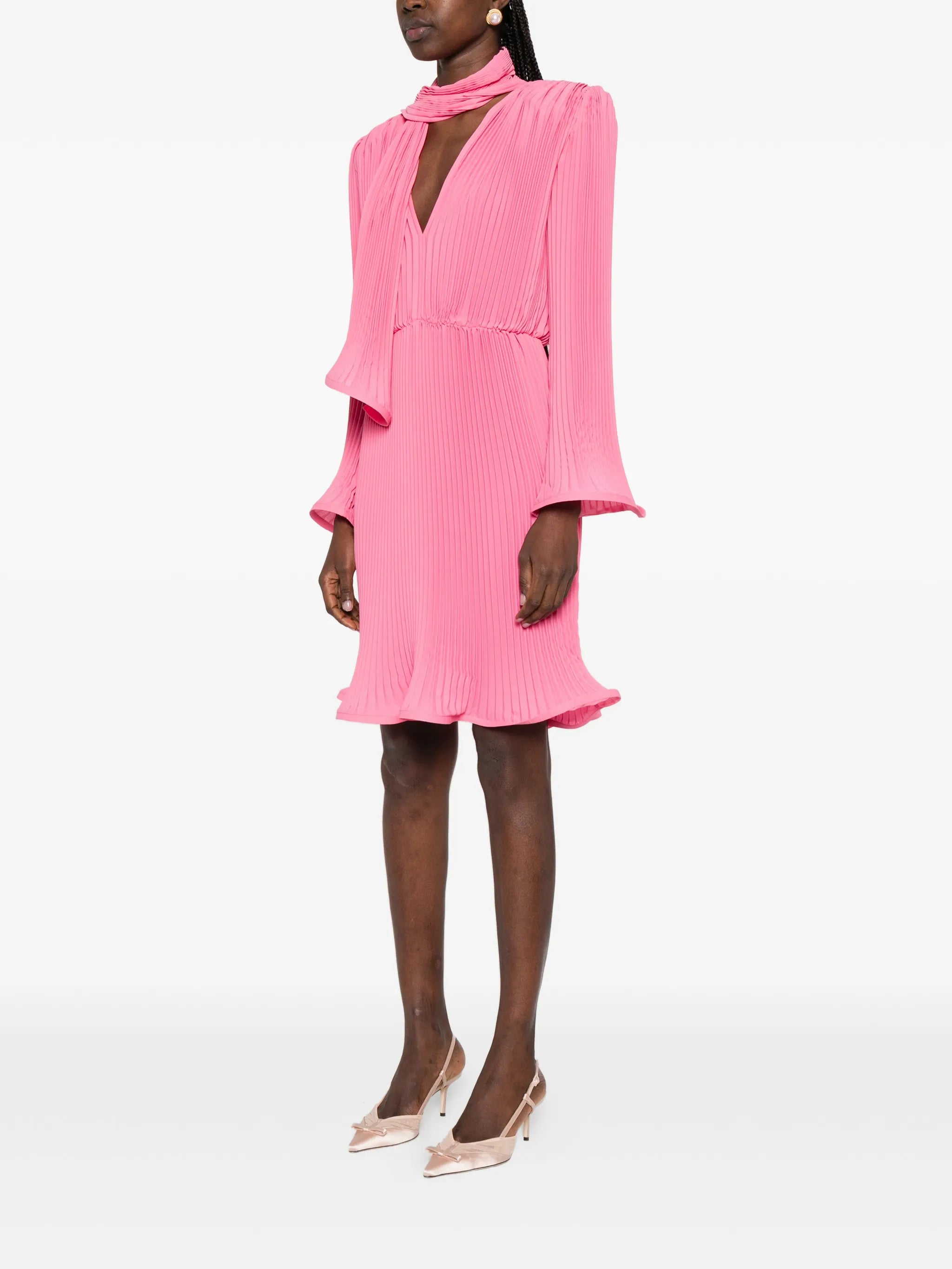 pleated scarf midi dress