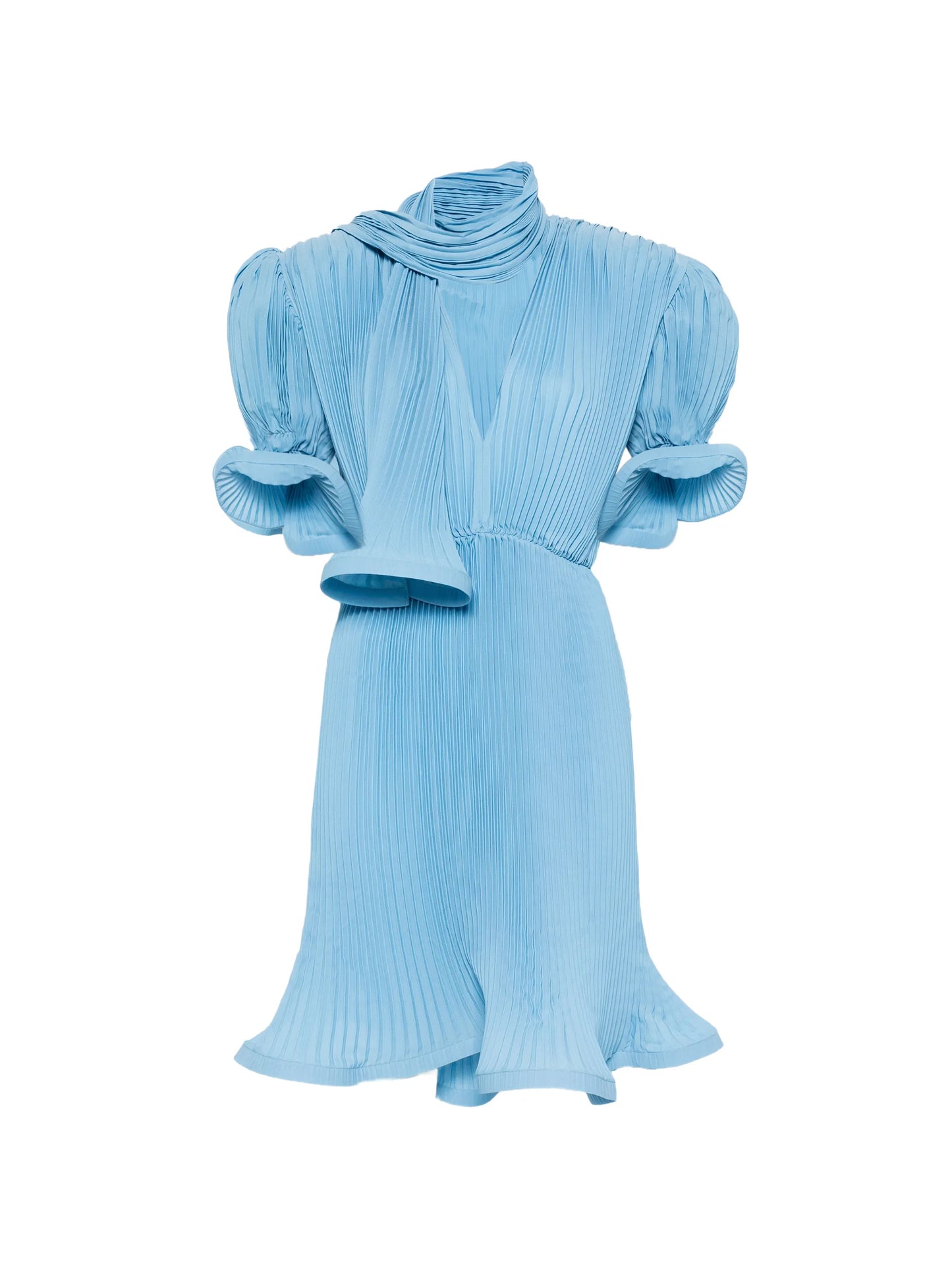 pleated puffy-sleeve midi dress