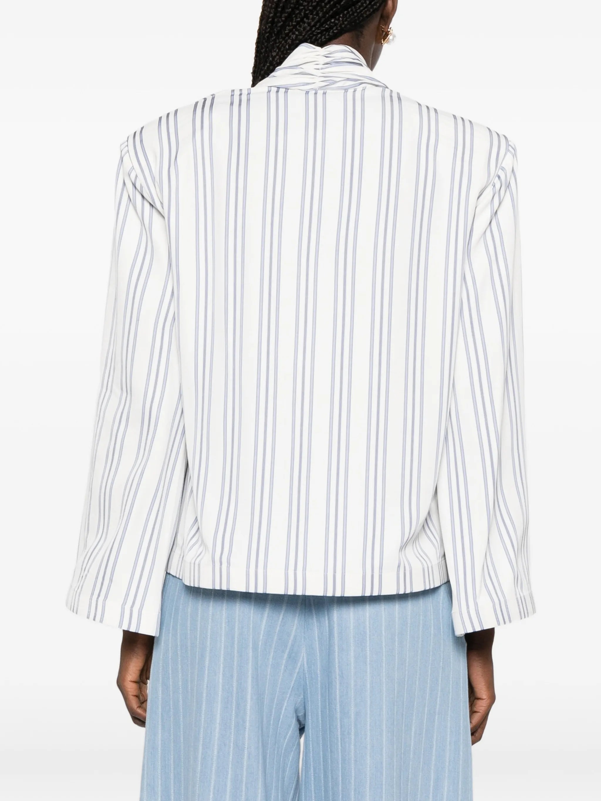 scarf-detail striped shirt