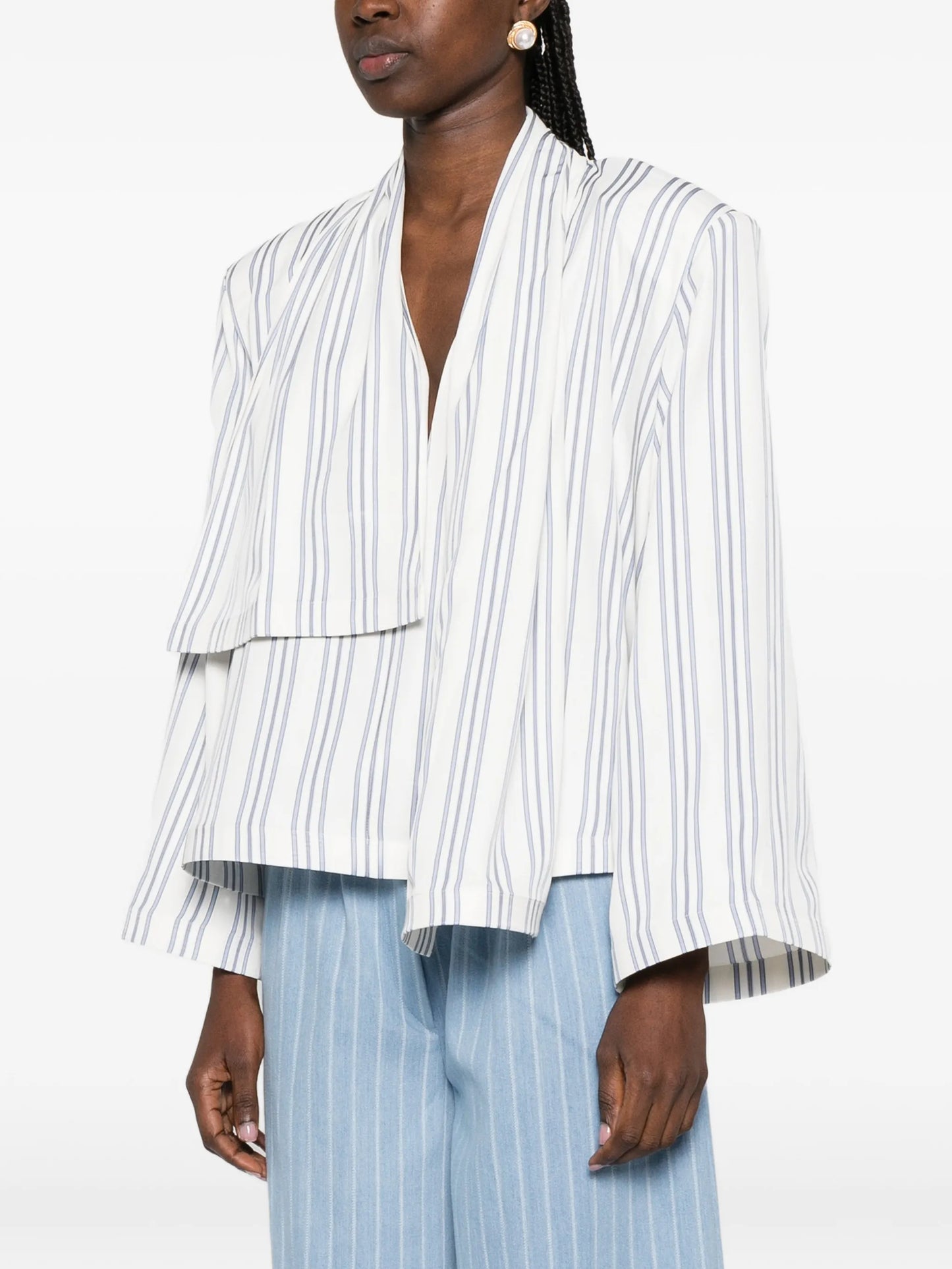 scarf-detail striped shirt