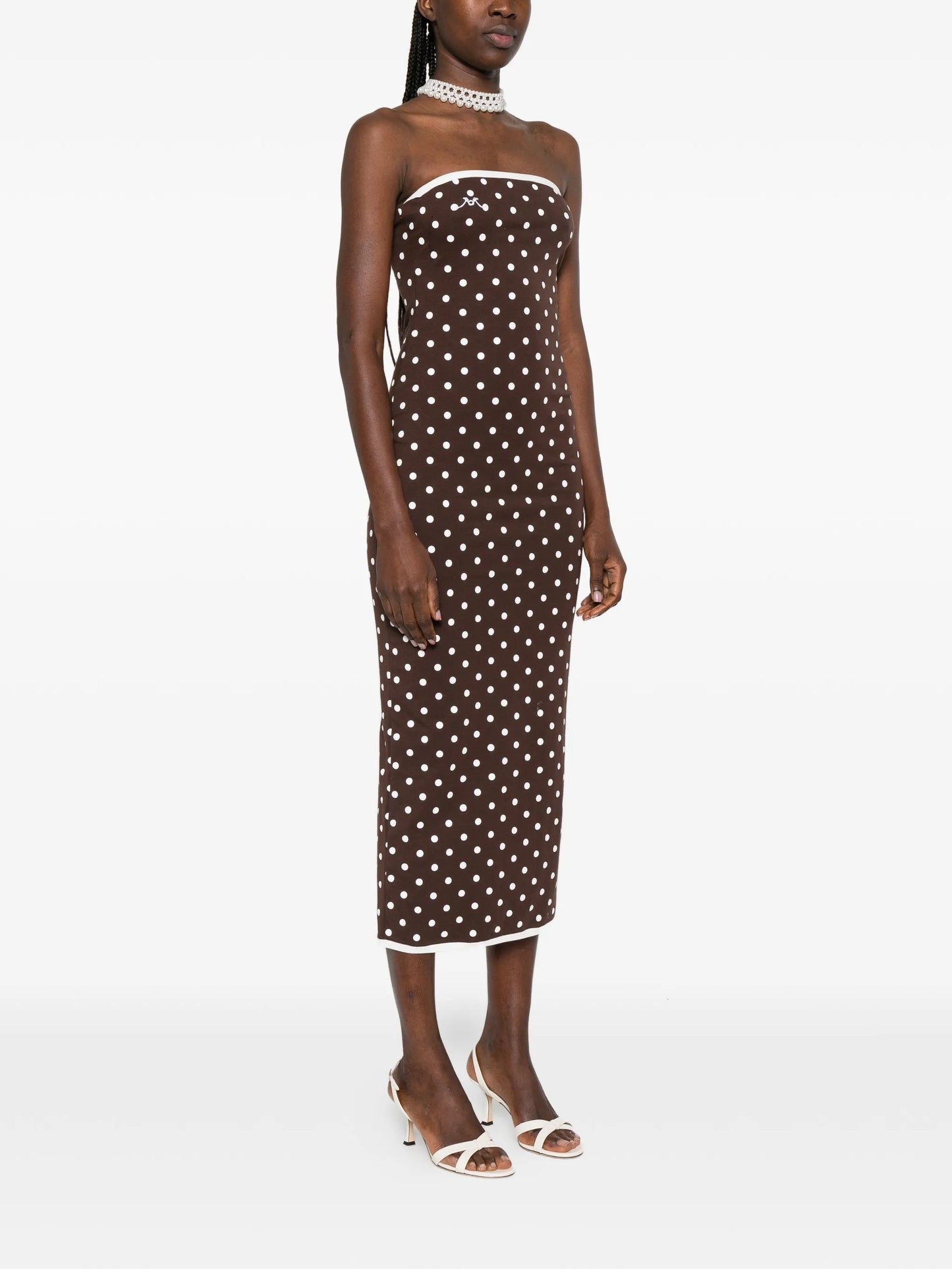 polka dot strapless midi dress