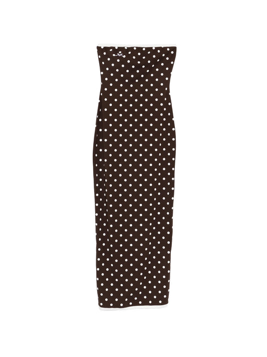 polka dot strapless midi dress