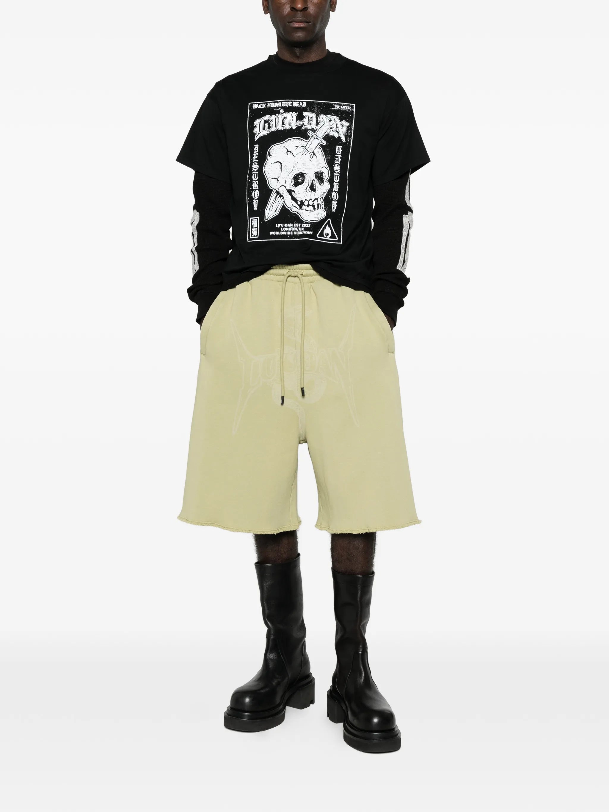 graphic raw-hem shorts