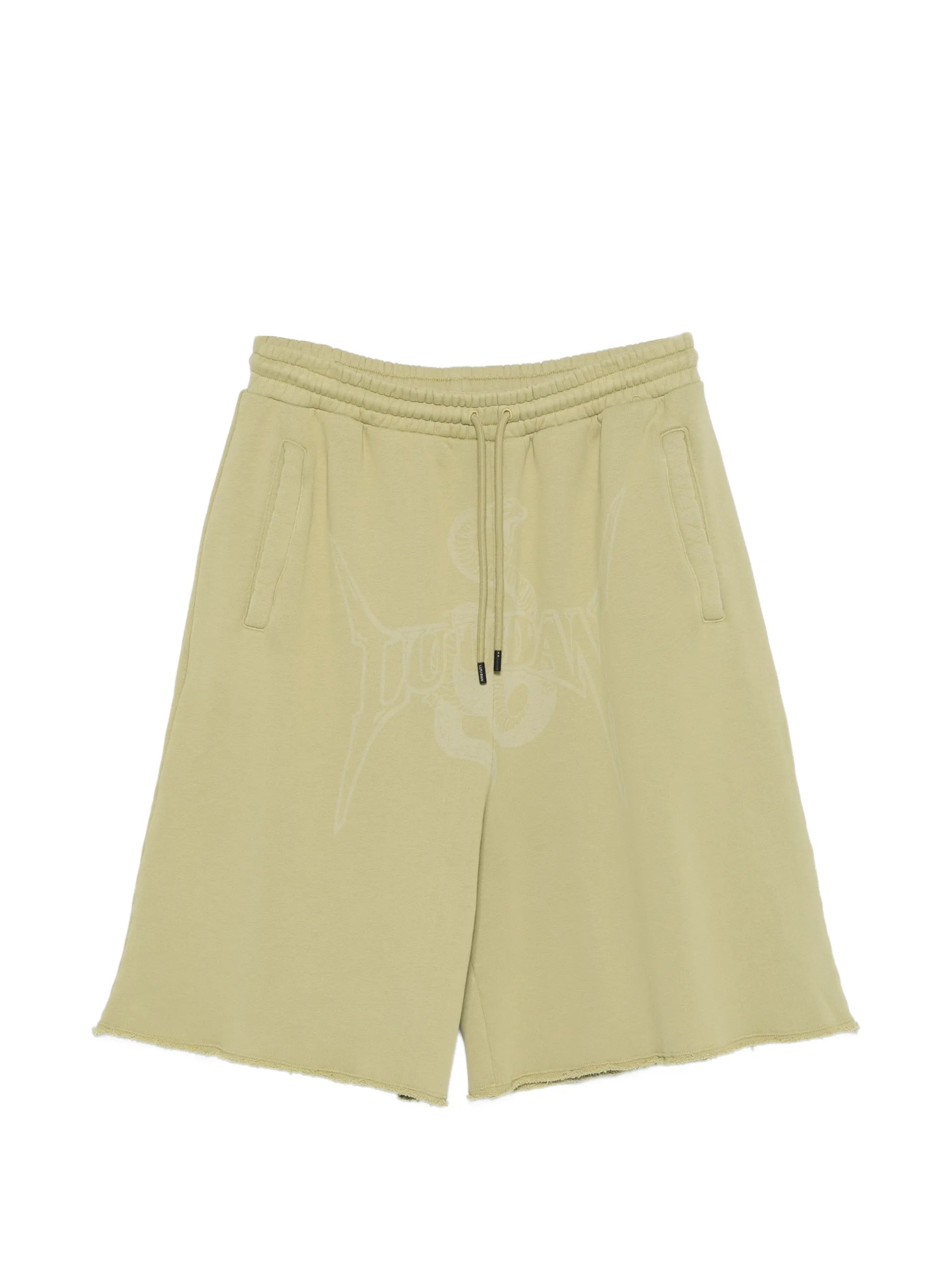 graphic raw-hem shorts
