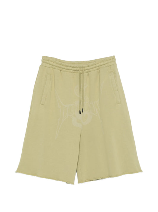 graphic raw-hem shorts