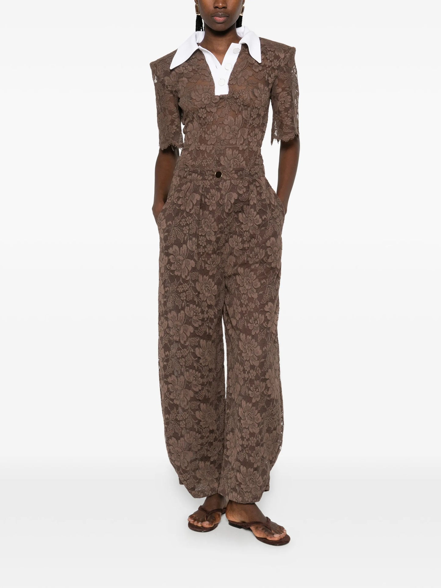 floral-print trousers