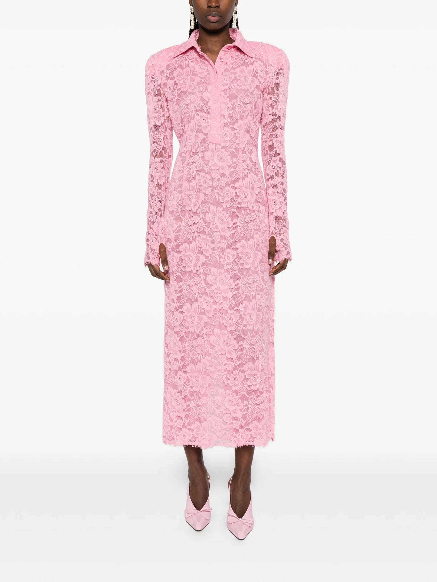 floral-lace polo-collar dress