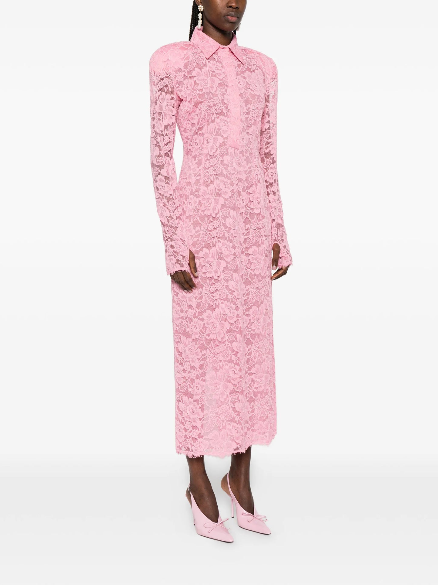 floral-lace polo-collar dress