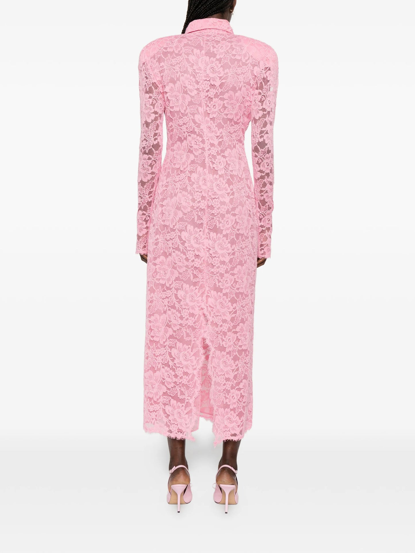 floral-lace polo-collar dress