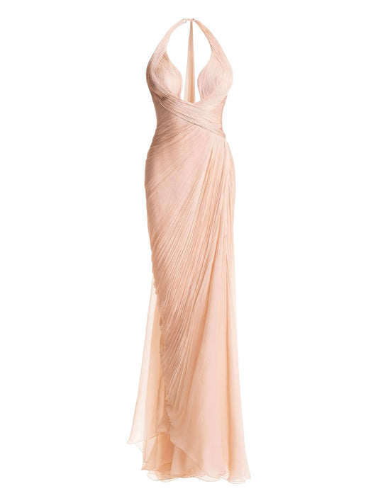 Milagros halterneck draped maxi dress