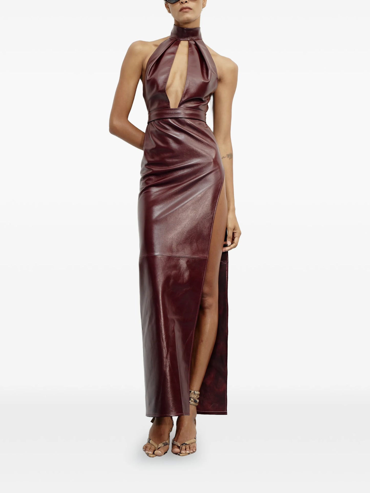 Nessa halterneck leather maxi dress