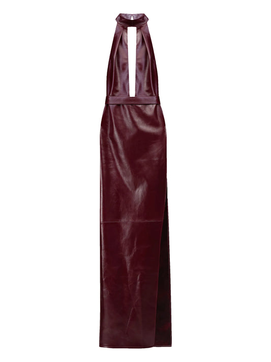Nessa halterneck leather maxi dress