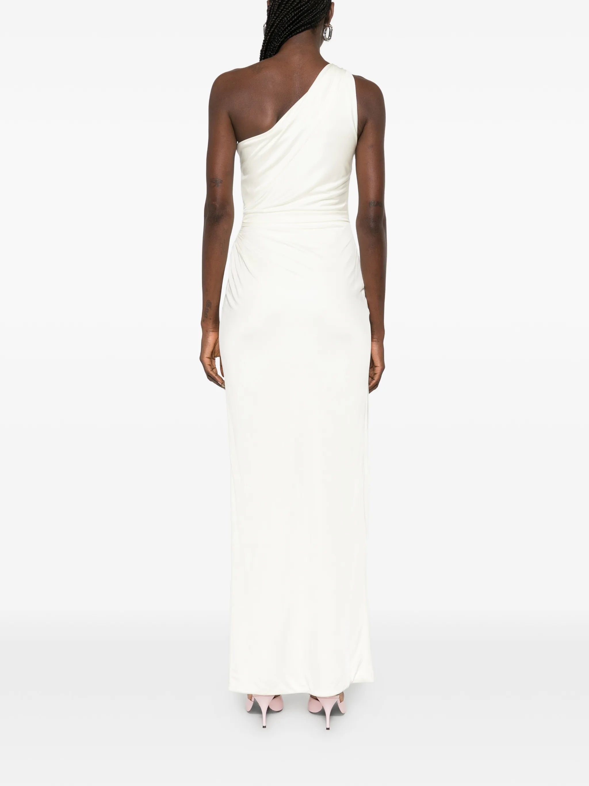 maxi one-shoulder draped gown dress