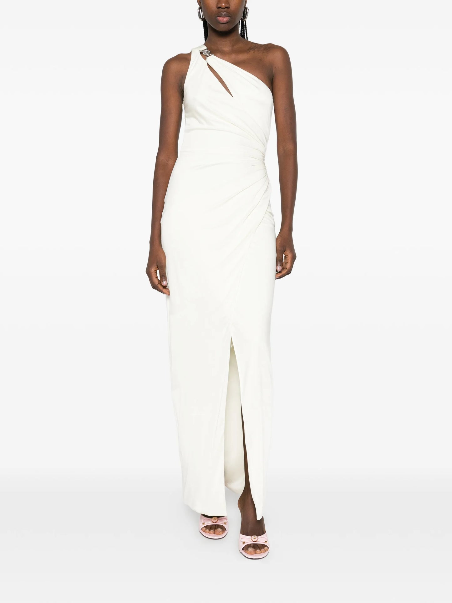 maxi one-shoulder draped gown dress