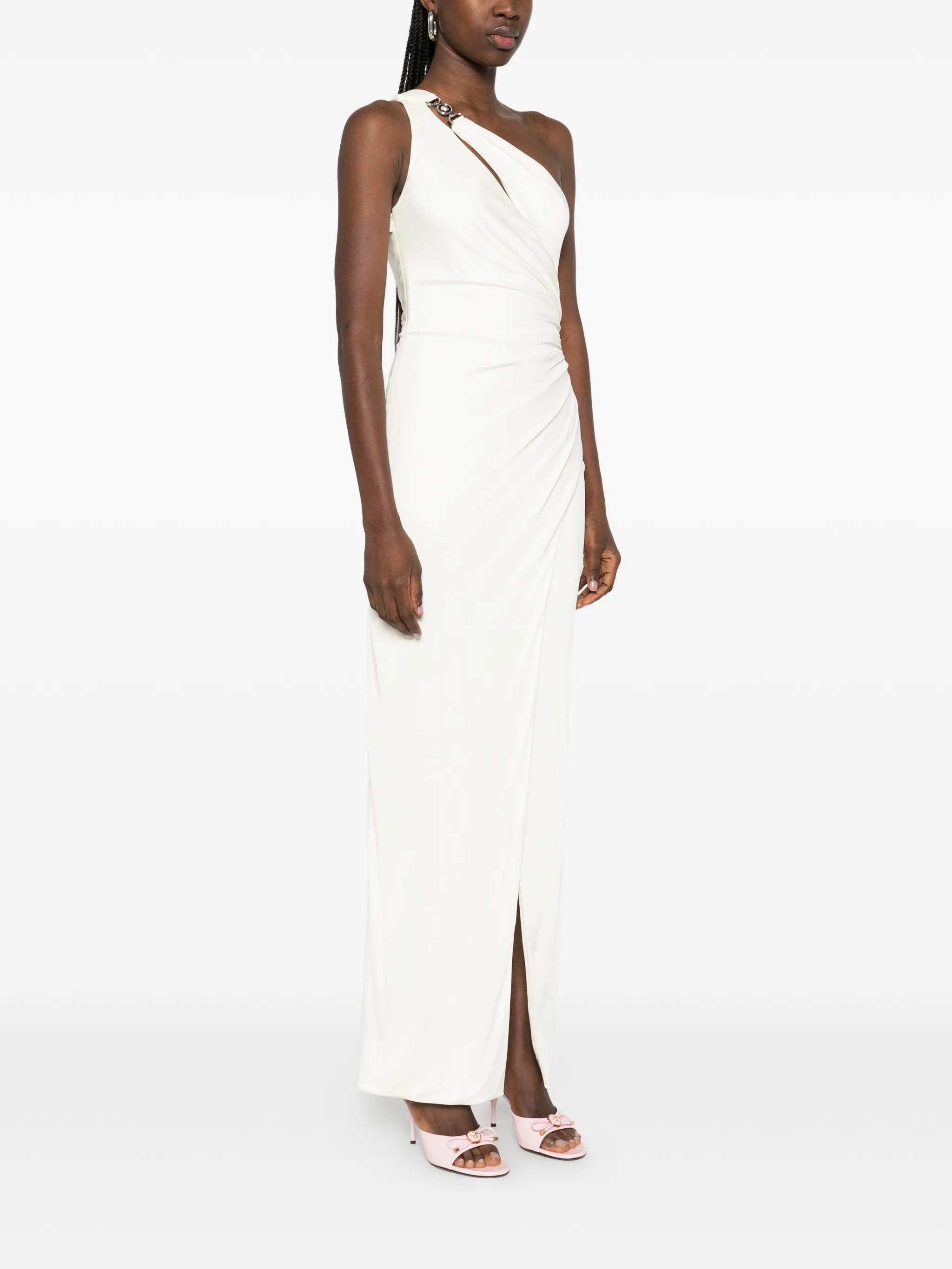 maxi one-shoulder draped gown dress