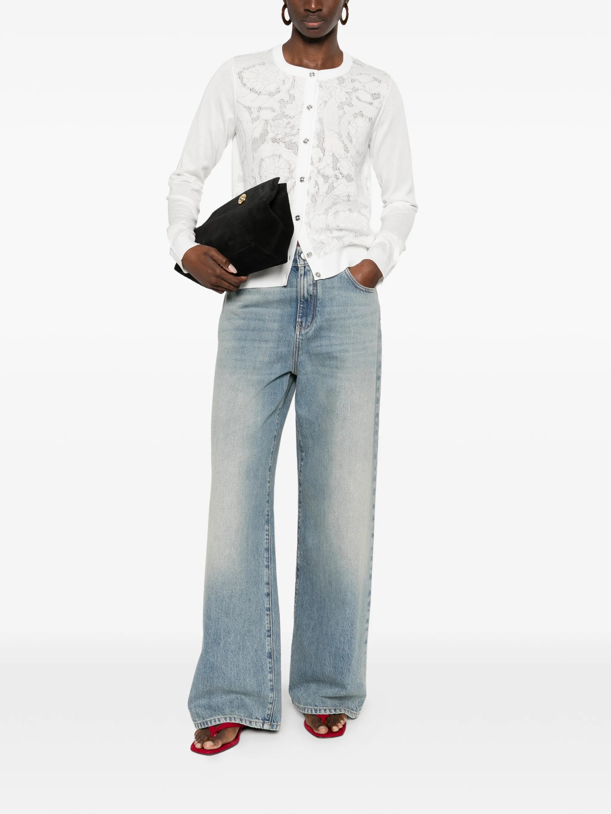 Baroque-pattern lace cardigan