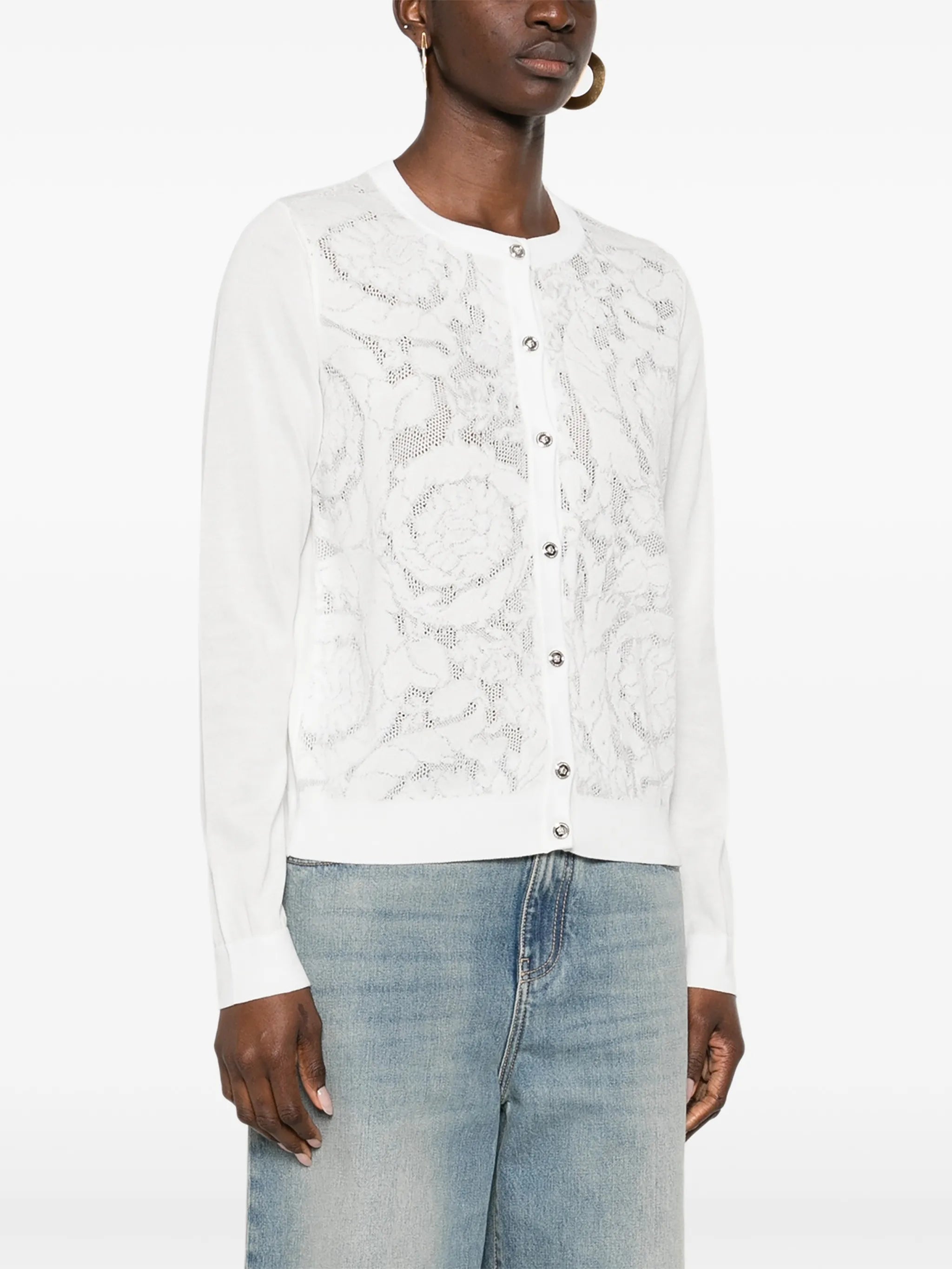 Baroque-pattern lace cardigan