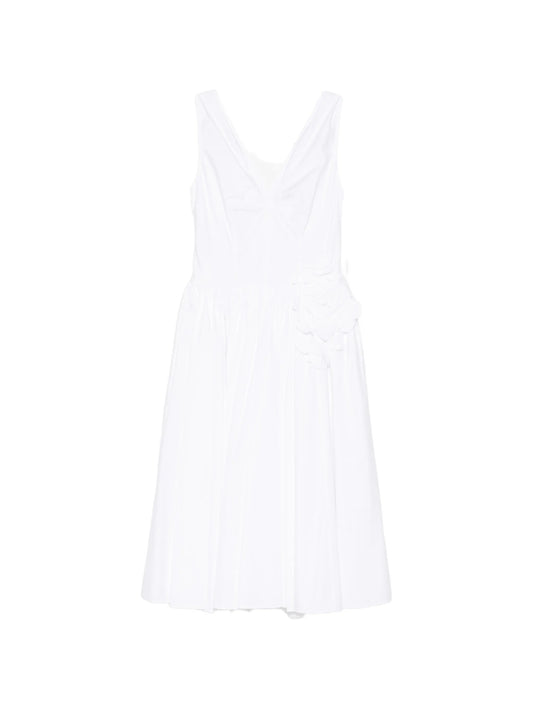 V-neck flower-appliqué midi dress