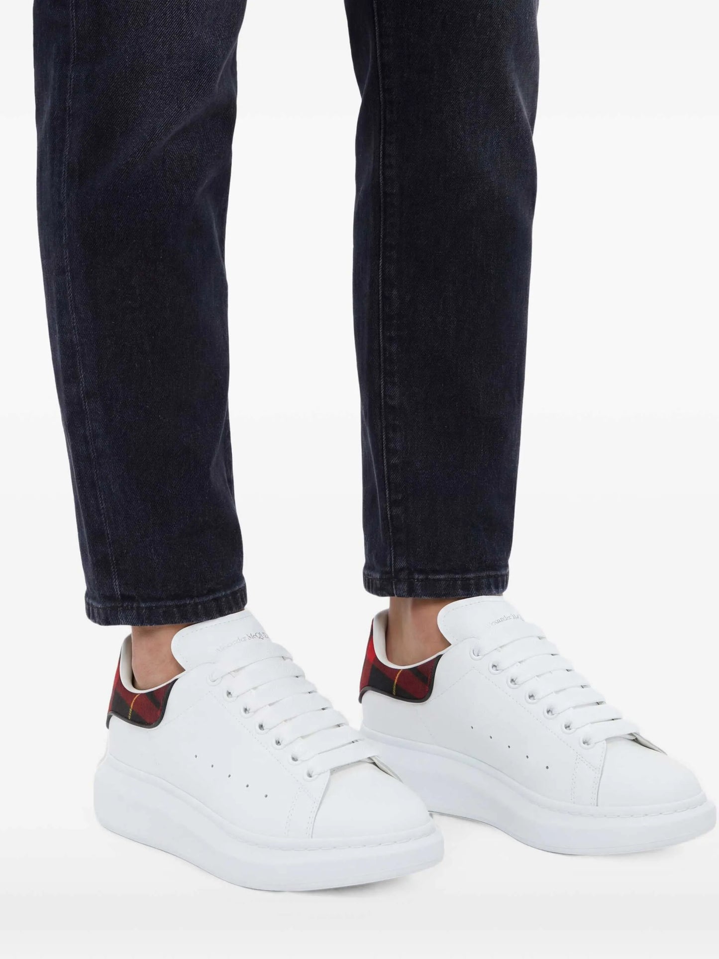 Oversized tartan-detail lace-up sneakers