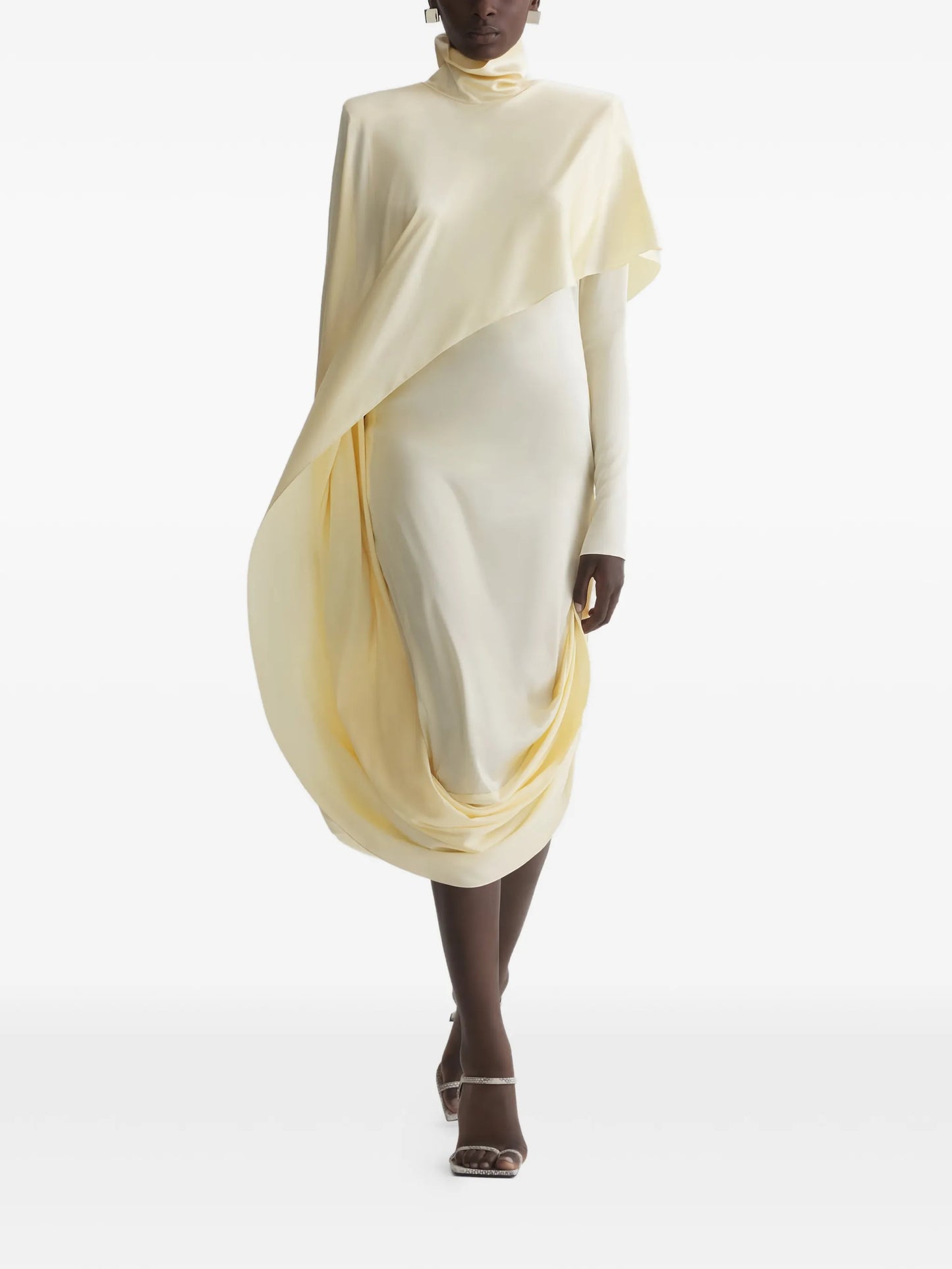 draped high-neck dress