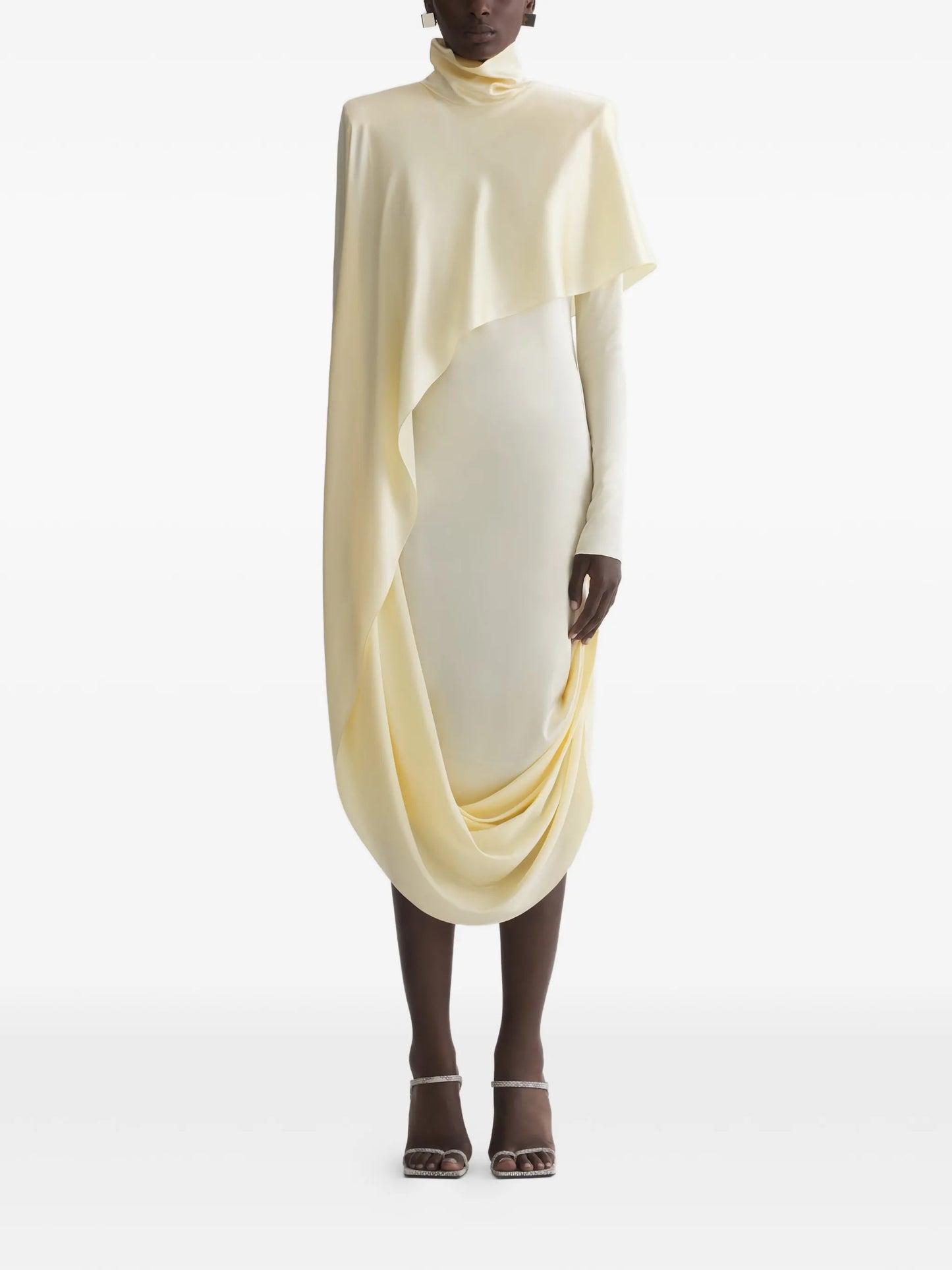 draped high-neck dress