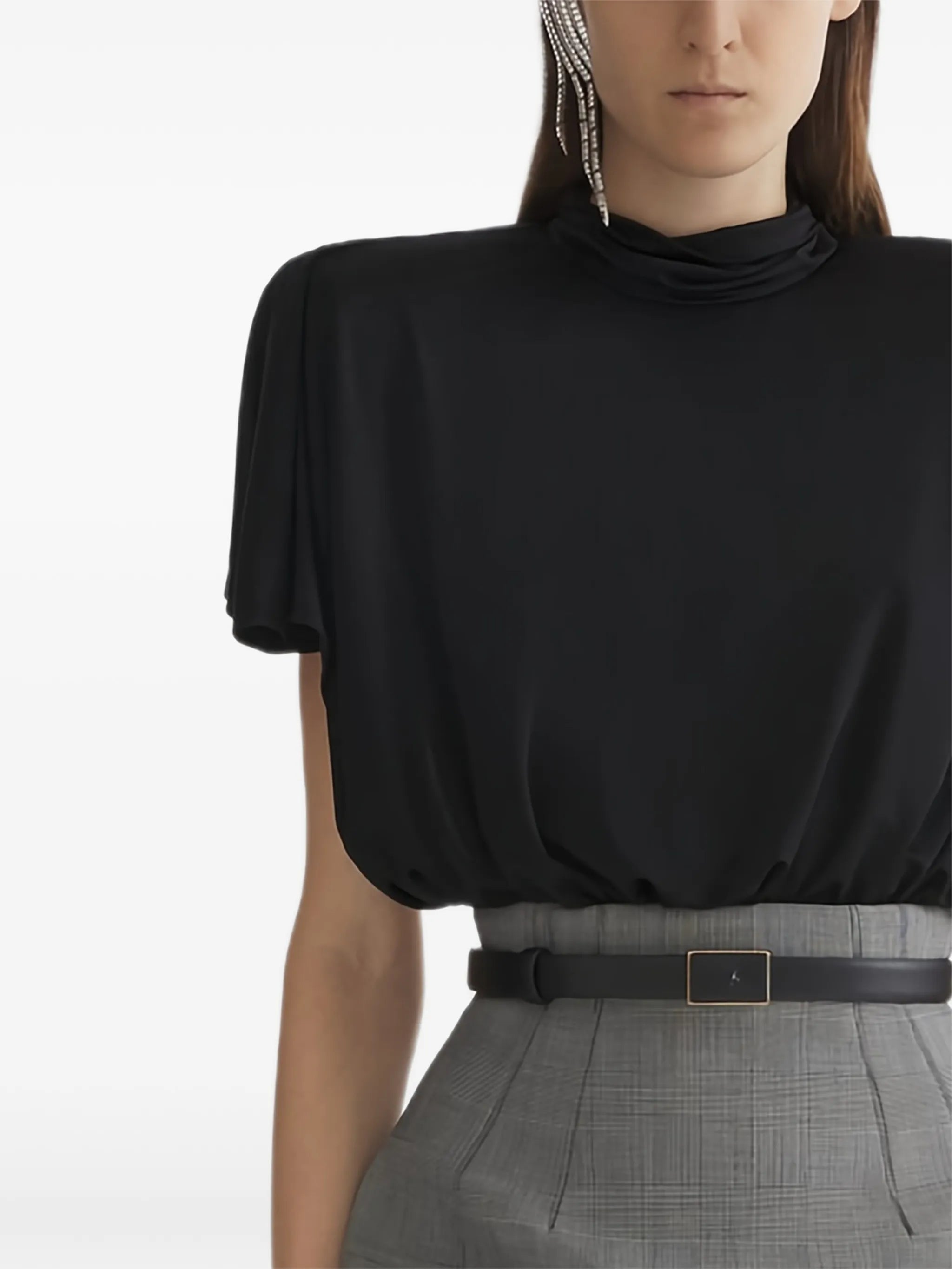 draped collarless top