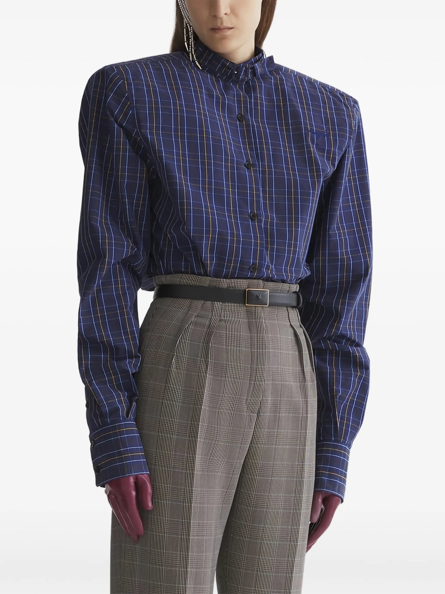 ruffle-trim check shirt