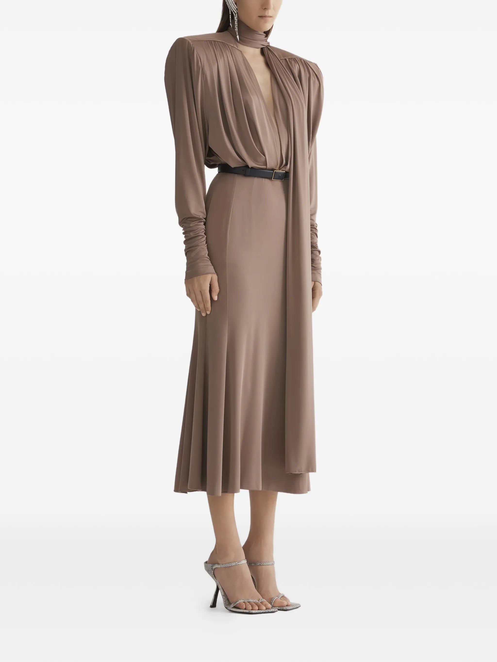 draped long-sleeve dress
