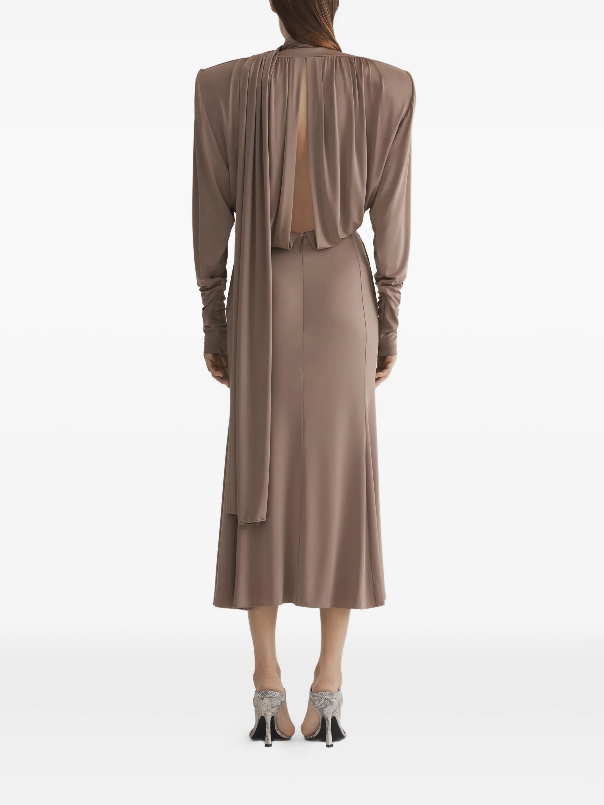 draped long-sleeve dress