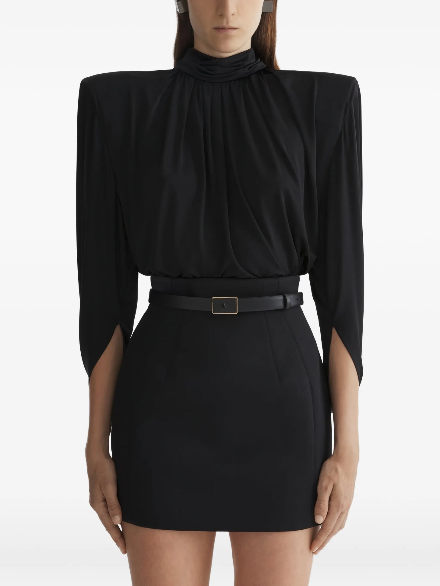 high-neck long-sleeve top
